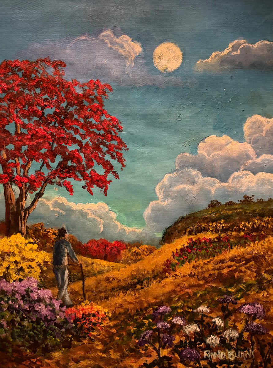 Crossmonkey's tweet photo. They Lived Their Lives, 16 x 12”, painting on canvas. As Autumn shares its finest colors, a traveler remembers the past lives of the Native Americans and the Indian mounds they so skillfully built. https://t.co/zEIIiD5wLt