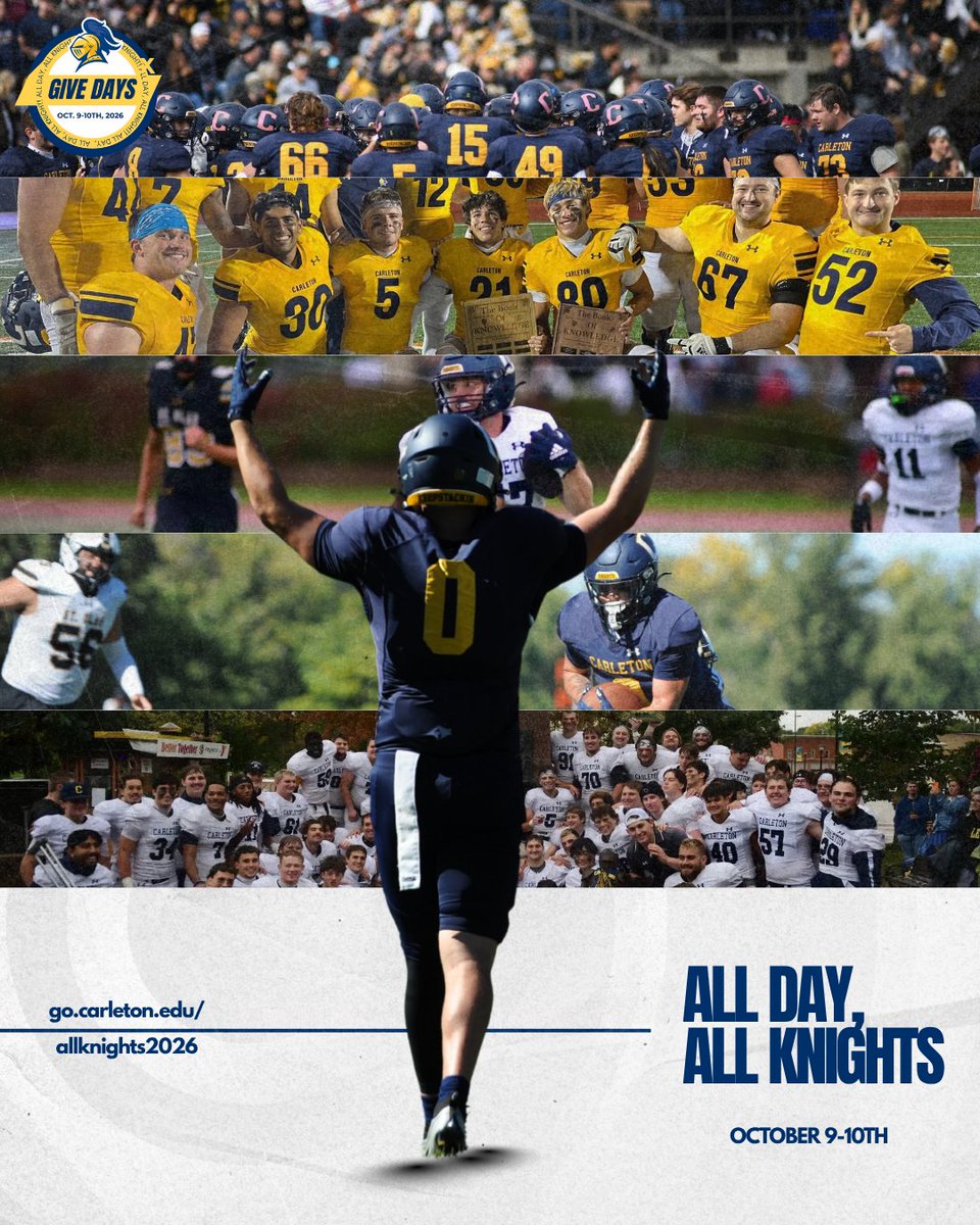 CarletonFB's tweet photo. #KeepStackin opportunities and experiences. Every cent donated goes towards enhancing the experience for our Carleton Football scholar-ballers. 
https://t.co/Nm7wJzzDBd https://t.co/i9owwRzOgv