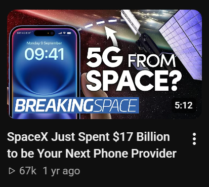 dpoddolphinpro's tweet photo. If you still (somehow) didn't believe that SpaceX was a telecommunications company...

This old thumbnail of mine is getting truer by the day 😅 https://t.co/ATsac9D5sN