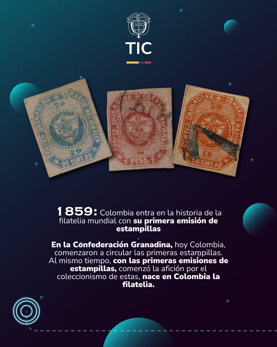 Ministerio_TIC's tweet photo. ✉️ ¡Nuestra historia también se escribe en estampillas! Desde 1859, estos pequeños símbolos han llevado la identidad y la memoria de Colombia a través del tiempo. 🇨🇴

#DíaMundialDelCorreo https://t.co/aDq0MSGwSo