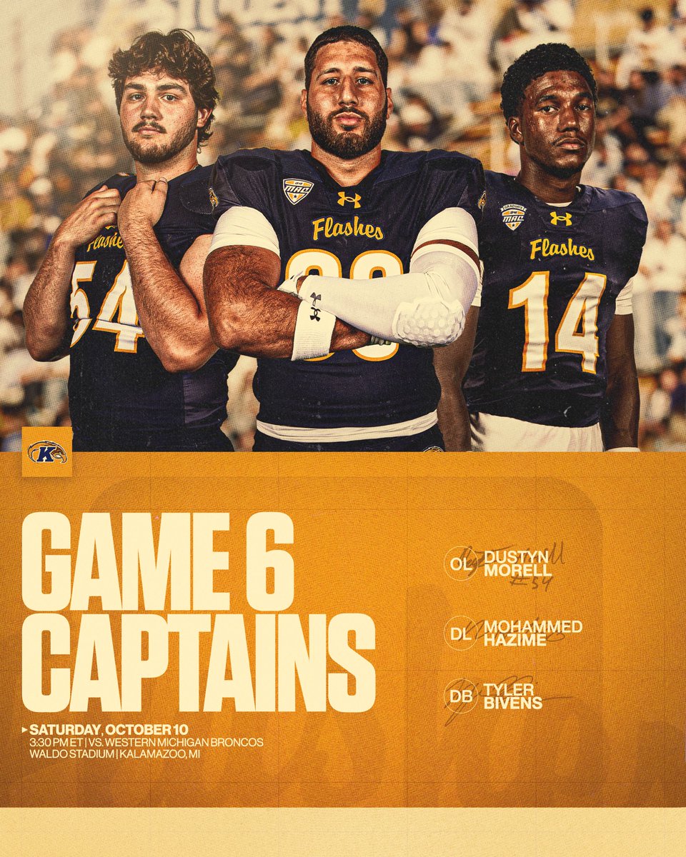 KentStFootball's tweet photo. 𝗚𝗮𝗺𝗲 𝟲 𝗖𝗮𝗽𝘁𝗮𝗶𝗻𝘀 ⚡️

#GoFlashes⚡️ | #HAB1TS ⚡️ https://t.co/VewobRk5pX