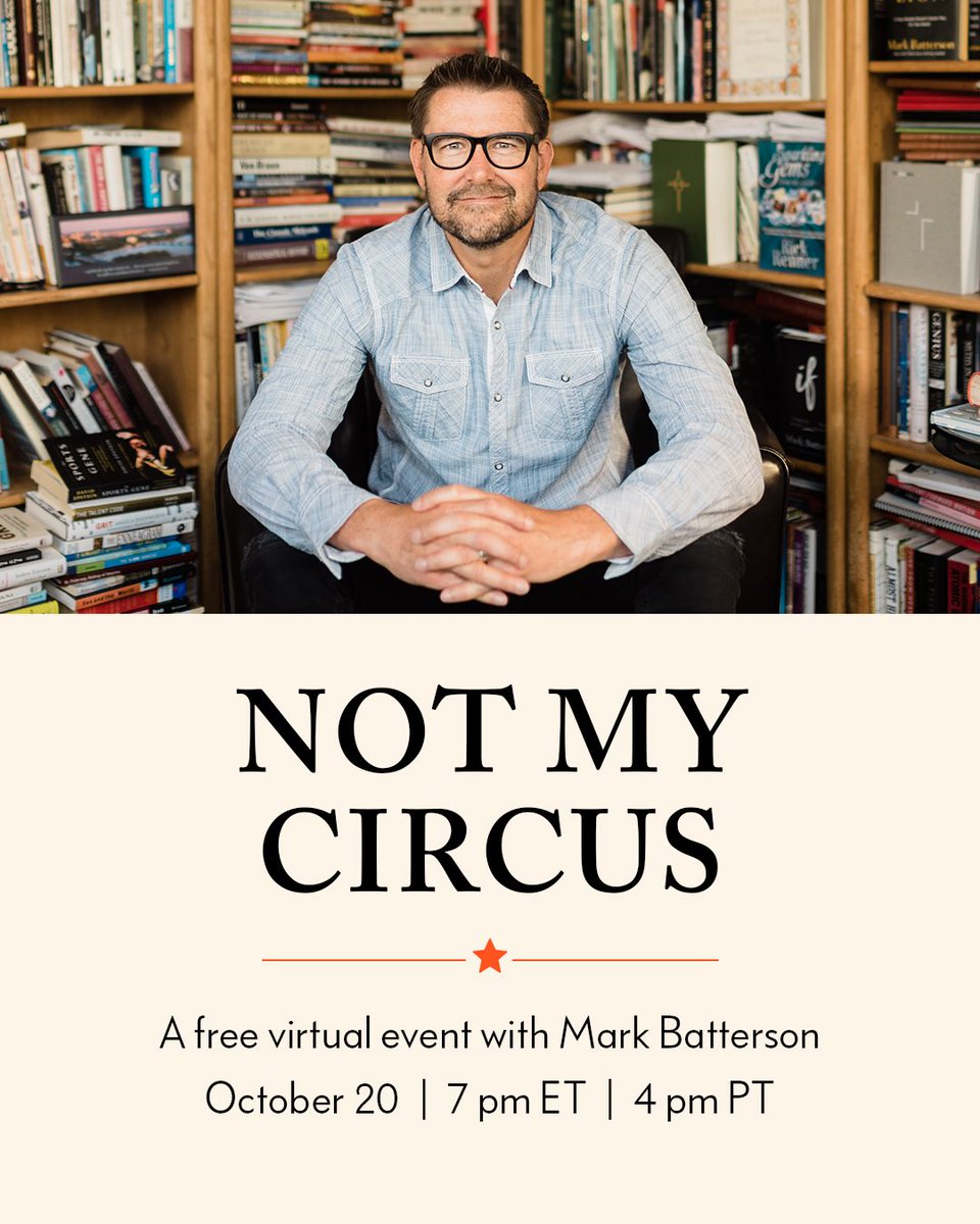 MarkBatterson's tweet photo. culture cancels right and left. social media rewards shaming. and algorithms amplify outrage. join me on Oct 20 at 7 PM EST for a live webinar as I teach 4 principles from #NotMyCircus—ask anything, listen well, disagree freely and love regardless. 

save your spot: https://t.co/8sHYqndzMi