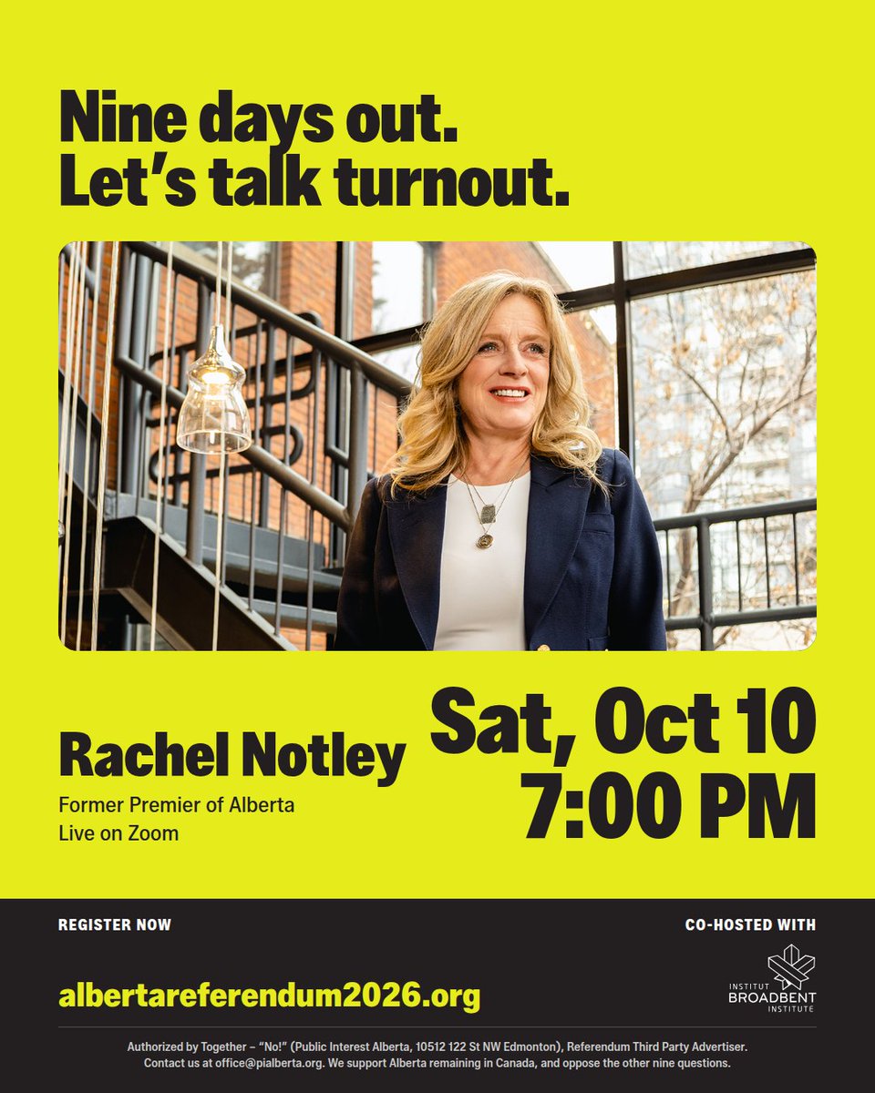 jenhassum's tweet photo. Albertans @RachelNotley &amp; Public Interest Alberta are hosting a virtual GOTV rally on Sat, Oct 10th at 7pm MT.  REGISTER TODAY 🏞️🌾🍁 
https://t.co/0apx5dy72y https://t.co/10ku0HWjHo