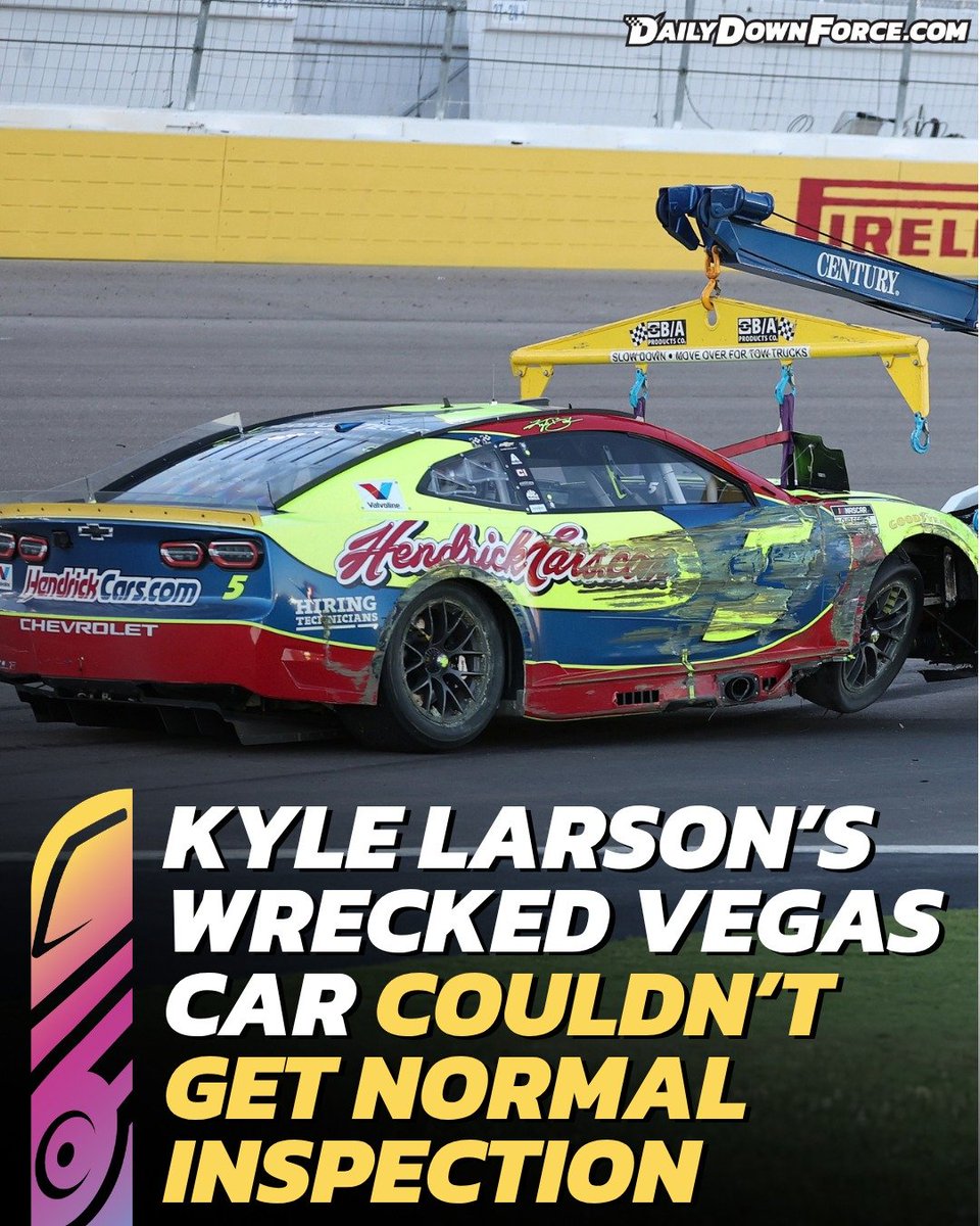dailydownforce's tweet photo. Kyle Larson’s car was too heavily damaged after his final-lap crash at Las Vegas for NASCAR to use its normal inspection equipment. Still, NASCAR inspected the car in the garage and reported no issues, but the unusual situation has raised questions about whether those inspection limitations could ever be exploited. Find out more on The Daily Downforce

https://t.co/KIIJWlQgPa