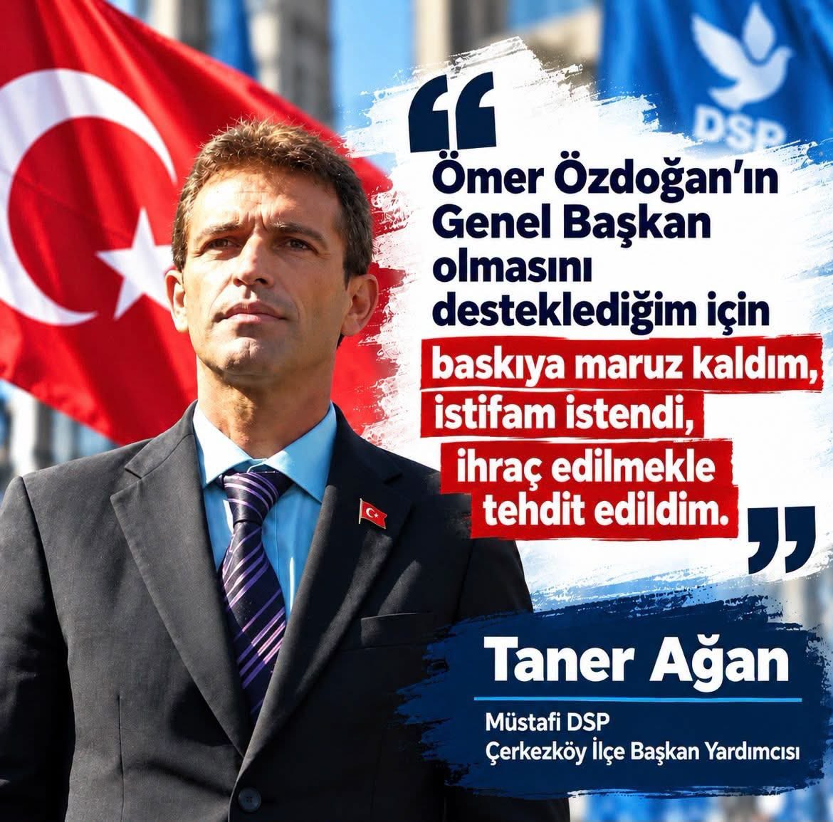 omerozdogan_06's tweet photo. Taner Ağan’a yaşatılan bu süreci kabul etmiyorum.

Taner Ağan, Ömer Özdoğan’ın Genel Başkan adaylığını yalnızca bir isim tercihi olarak değil; DSP’nin yeniden örgüt iradesini esas alan, farklı siyasi düşüncelerin özgürce ifade edilebildiği, demokratik siyaset kültürünün güçlendirildiği ve partinin kendi öz kimliğiyle siyasette yeniden etkin bir konuma taşınacağı bir yönetim anlayışının tercihi olarak görüyor. 

Bu nedenle Ömer Özdoğan’ın Genel Başkan adaylığını destekliyor. Onun açısından bu destek, bir kişiye duyulan bağlılıktan öte, nasıl bir DSP istediğine ilişkin açık bir siyasi irade ve siyasi tercihtir.

Bir parti üyesinin kimi desteklediği, ne düşündüğü ve parti yönetimine siyasi bir soru sorduğu için baskı altına alınması, ihraç tehdidiyle karşı karşıya bırakılması ve istifaya zorlandığını ifade etmesi, savunulan bu siyasi anlayışın neden gerekli olduğunu açıkça ortaya koyuyor.

Siyasi tercihi ve düşünceleri üzerinden hedef haline getiriliyor ve kendisine yönelik bu sürecin ardından istifa etmek zorunda kaldığını kamuoyuna açıklıyor.

Bir DSP üyesinin siyasi iradesini ortaya koymasının bedeli baskı, tehdit ve istifaya zorlanmak olmamalıdır.

Bu tabloyu ortaya çıkaran yönetim anlayışını da açıkça reddediyorum.

Önder Aksakal’ın Genel Başkanlığındaki DSP’de farklı düşüncenin tehdit, eleştirinin baskı ve siyasi iradenin disiplin sopasıyla karşılanmasını kabul etmiyorum.

DSP korkuyla yönetilemez.
DSP biat kültürüyle yönetilemez.
DSP birkaç kişinin siyasi iradesine teslim edilemez.

Çünkü DSP’nin ihtiyacı olan şey, mevcut yönetim anlayışının devamı değil; örgütün yeniden güçlendirildiği, farklı düşüncelerin özgürce ifade edilebildiği, siyasi iradenin baskıyla değil demokratik mücadeleyle ortaya konduğu yeni bir yönetim anlayışıdır.
Taner kardeşim, geri adım atma. Farklı düşünmekten ve siyasi iradeni ortaya koymaktan vazgeçme. Yaşadığın süreci kamuoyuyla paylaşman demokratik hakkındır.

Değerli DSP delegeleri;

Önümüzde yalnızca bir Genel Başkan seçimi yok. Nasıl bir DSP istediğimize karar vereceğiz.
Korkunun mu, özgür iradenin mi?
Baskının mı, demokrasinin mi?
Biatın mı, örgüt iradesinin mi?
Benim cevabım nettir:
DSP yeniden kendi öz kimliğine kavuşacak.
Siyasi irade baskıyla ortadan kaldırılamayacak.
DSP’liler korkmadan konuşacak, sorgulayacak ve karar verecek.

Çünkü bu zihniyet değişmeden DSP’nin siyasette başarıya ulaşması mümkün değildir.
Önder Aksakal’ın yönetim anlayışı devam ettiği sürece il başkanları, ilçe başkanları ve tüm parti yöneticileri siyasetin öznesi değil, seyirci kulübesinde kalan insanlar olmaya devam edecektir. Örgütün enerjisi ve iradesi siyasete değil, içerideki baskı düzenine harcanacaktır.
Takdir delegelerindir.

Ya bu zihniyete devam diyecekler ya da kendilerine biçilen başarısızlık elbisesini yırtıp atacaklar.

Ömer Özdoğan’a verilen desteğin siyasi anlamı da tam olarak budur: DSP’nin seyirci değil, yeniden sahada olan; kendi öz kimliğiyle siyasette hak ettiği yeri alan bir parti olması.

DSP seyirci olmayacak.
DSP yeniden sahaya çıkacak.
DSP yeniden kendi öz kimliğiyle siyasette hak ettiği yeri alacak.
Bu mücadeleden geri adım atmayacağız.