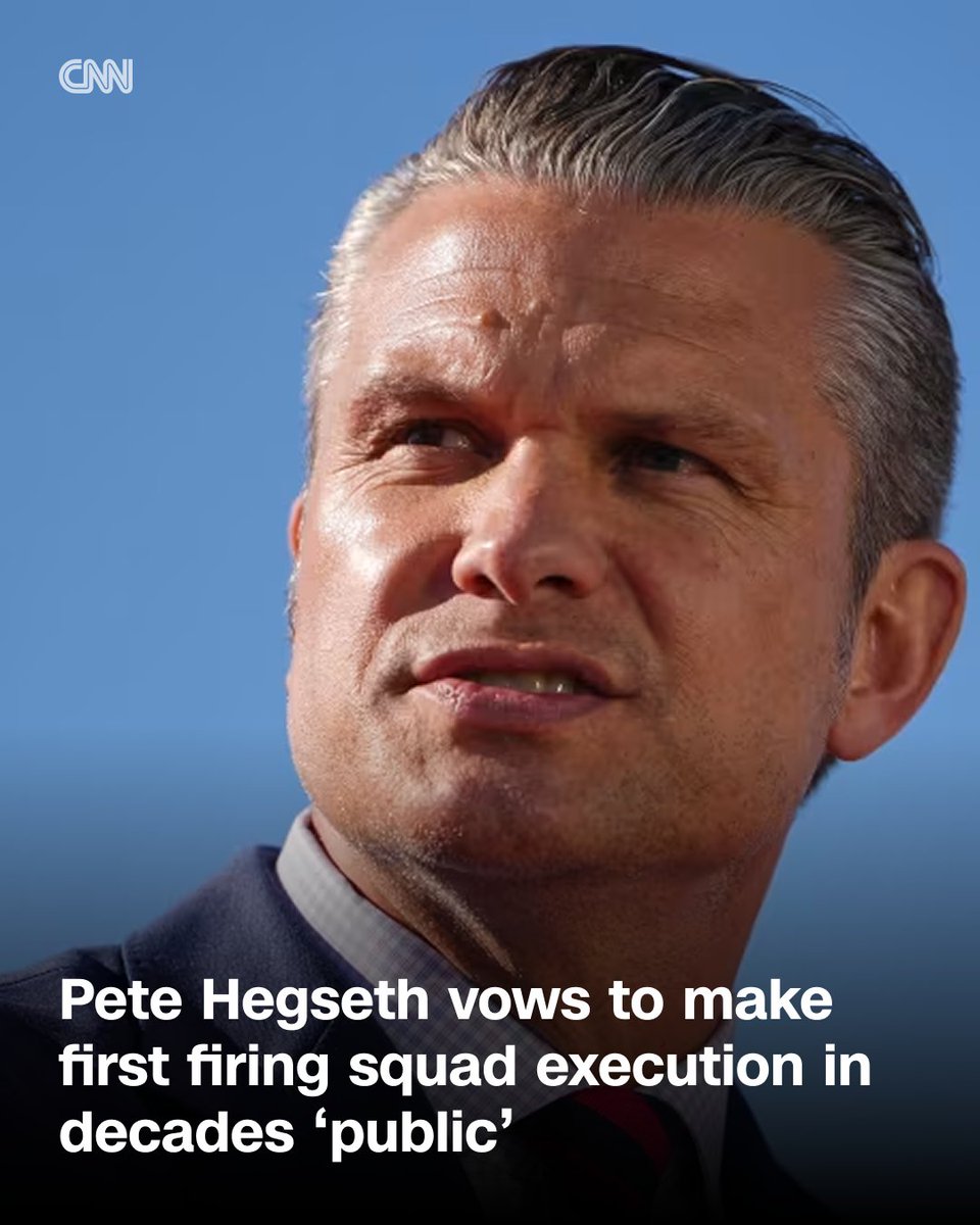 CNN's tweet photo. US Defense Secretary Pete Hegseth vowed in an interview that the execution of the man who killed 13 people in a mass shooting at Fort Hood in 2009 would be "public." https://t.co/f5GvQtV4KY https://t.co/bFou9l38AW