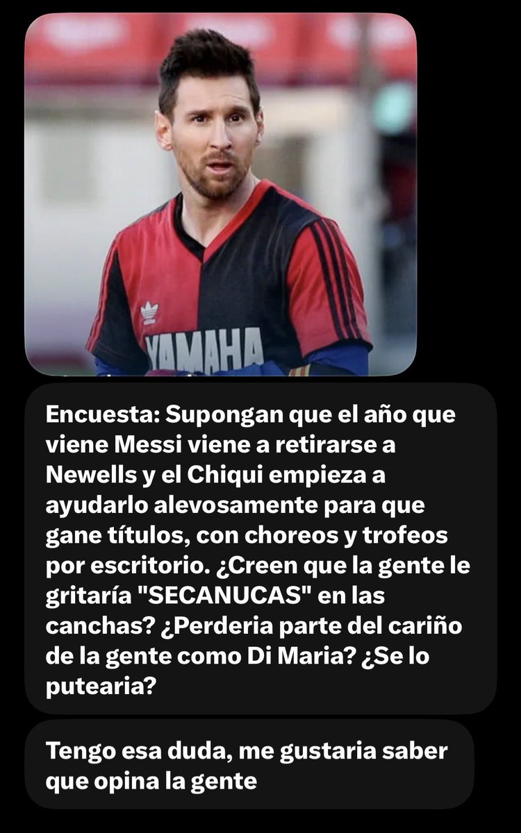Encu5Futbol's tweet photo. Respondan esta encuesta: ¿Qué pasaría si Messi viene a Newell’s y el Chiqui lo empieza a ayudar a ganar títulos? https://t.co/rH3HcYSa2n