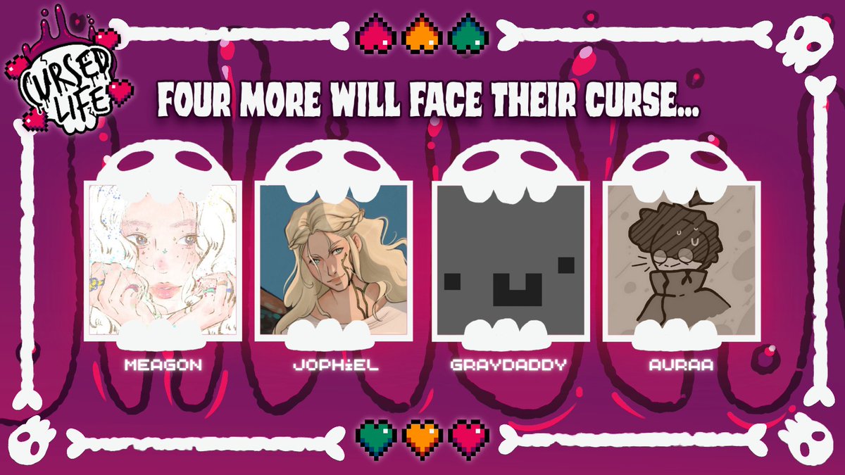 CursedLifeYT's tweet photo. 🚨 𝐉𝐨𝐢𝐧𝐢𝐧𝐠 𝐭𝐡𝐞 𝐬𝐞𝐫𝐢𝐞𝐬: 🚨

@meagon_ 
@JophielsWings 
@daGrayDaddy 
@AuraUchu 

These curses may bring some tension to the surface...
Can these 4 survive it?

#CursedLife https://t.co/7oiuurevLJ