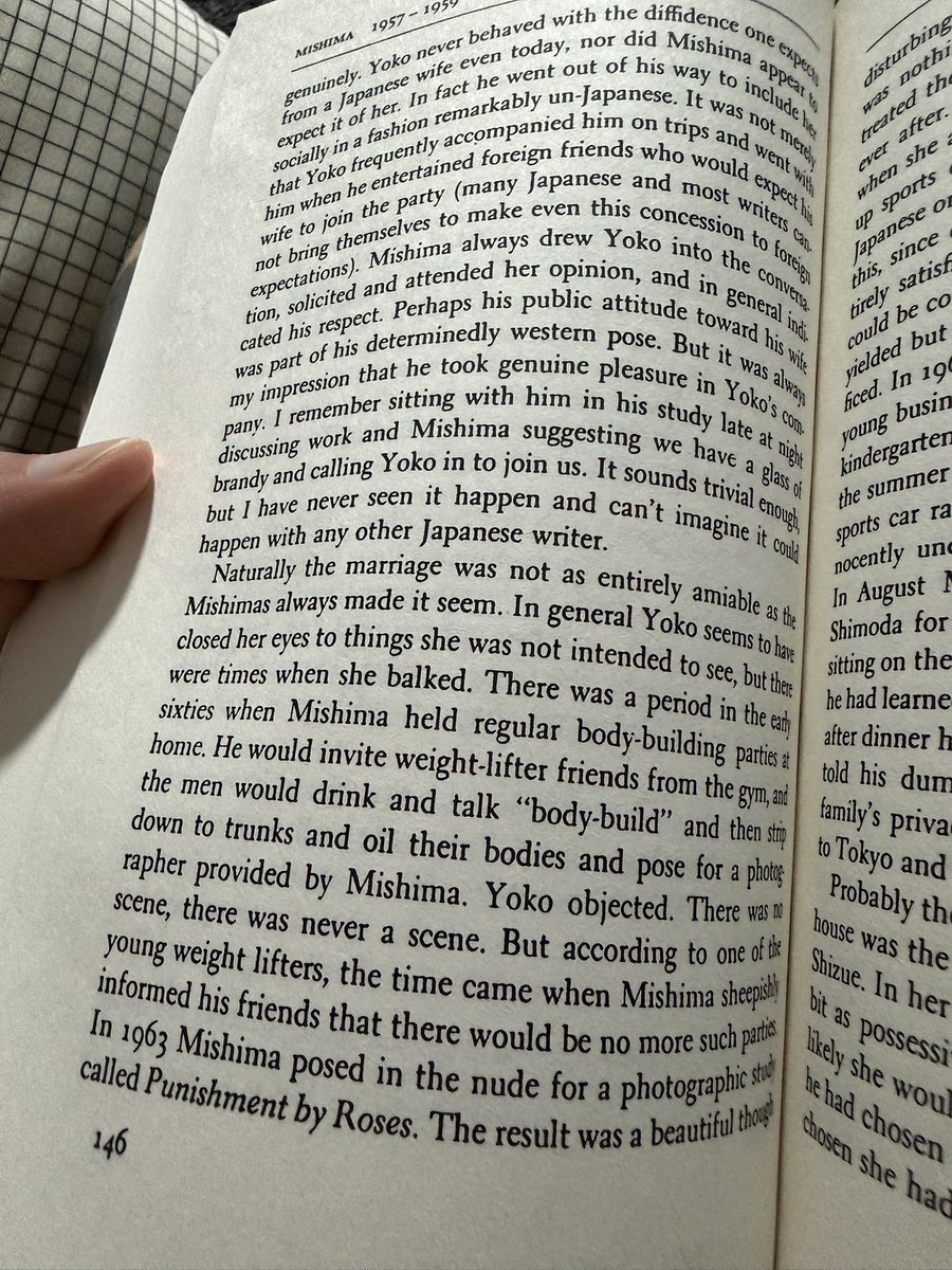 TWarPhilosopher's tweet photo. Laughing at a story about Mishima throwing bodybuilder parties where he’d invite his gym bro buddies to pose shirtless oiled up and having their pictures taken until his wife got mad and he had to tell his friends they weren’t allowed to play at his house anymore. https://t.co/WMc0vszUDc