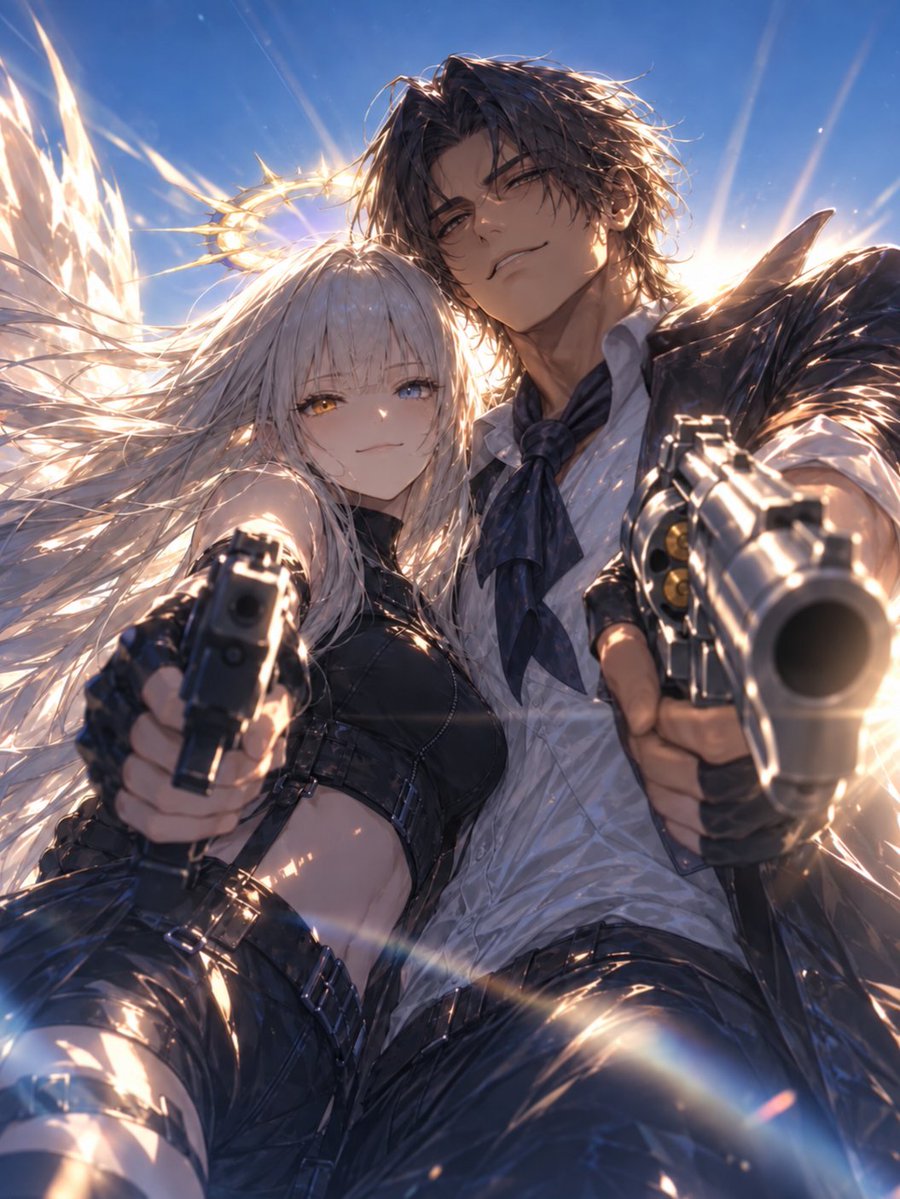 Kaihin_'s tweet photo. 『Guns &amp; Halo』

Episode11. Guns &amp; Halo
「Scene75：Hit the Road」公開！

戦いは終わり、朝日が昇る。
仲間も、大切な者も、ここにいる。

――帰ろう、帰るべき場所へ。

Episode11最終話の今話も、ぜひお楽しみくださいませ。

#ガンヘイ
https://t.co/4jlW6BlPAR https://t.co/K5IIsfURqO