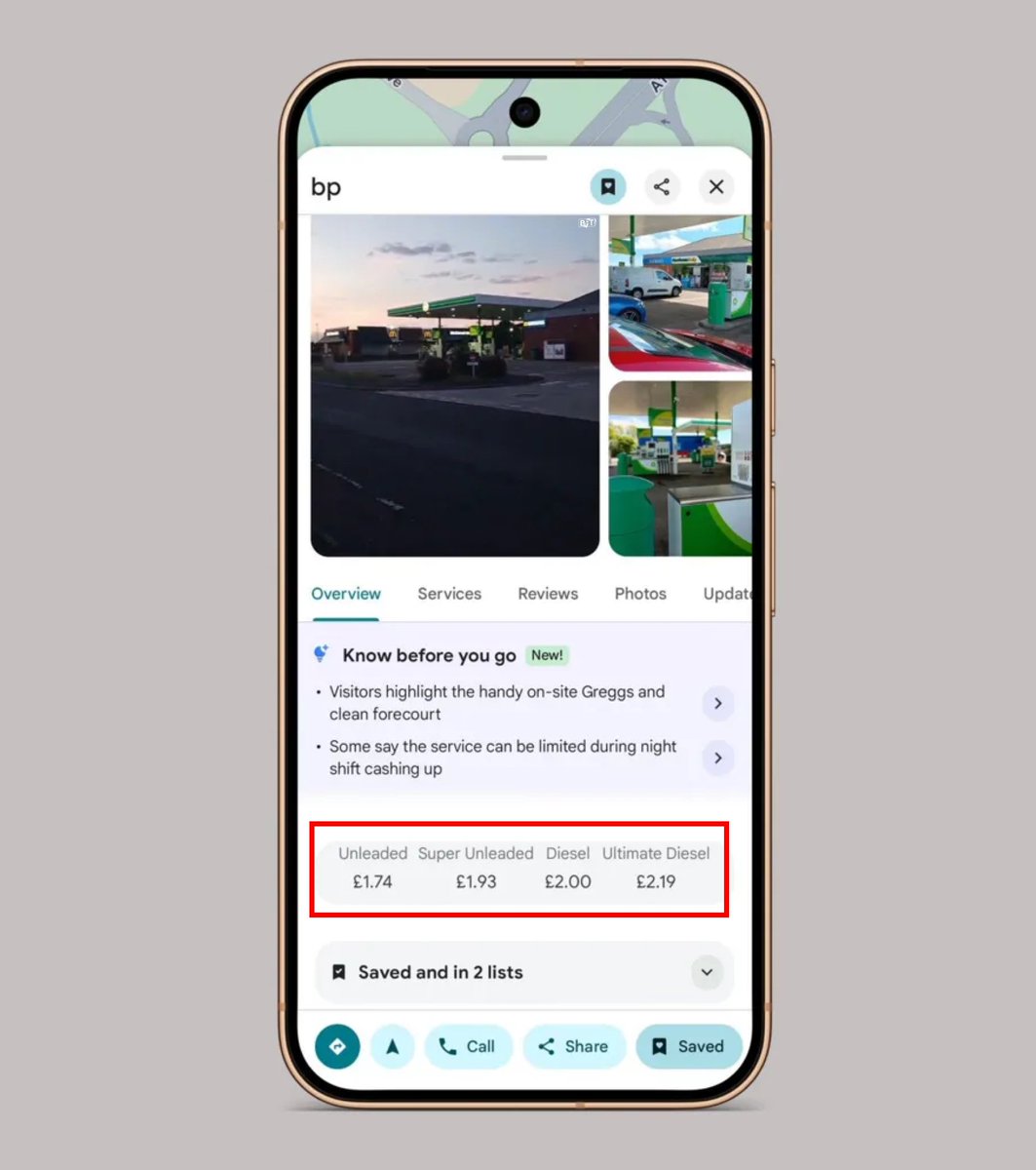 bpthaber's tweet photo. Google Maps, akaryakıt istasyonlarındaki benzin ve motorin fiyatlarını doğrudan harita üzerinden gösteren bir özelliği test ediyor. https://t.co/YifkZfxQXD