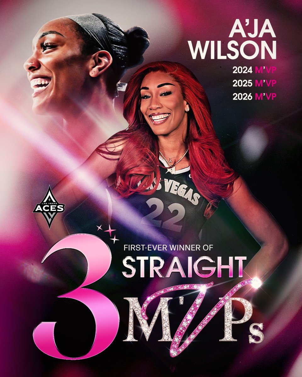 TrashTalk_fr's tweet photo. 🚨 A'JA WILSON NOMMÉE MVP 2026 🏆

L'intérieure des Aces devient la première à remporter la récompense individuelle suprême trois années d'affilée.

C'est sa cinquième couronne en carrière, soit deux de plus que Sheryl Swoopes, Lisa Leslie et Laurent Jackson.

La boss de fin 🙌 https://t.co/DcreMUIrew
