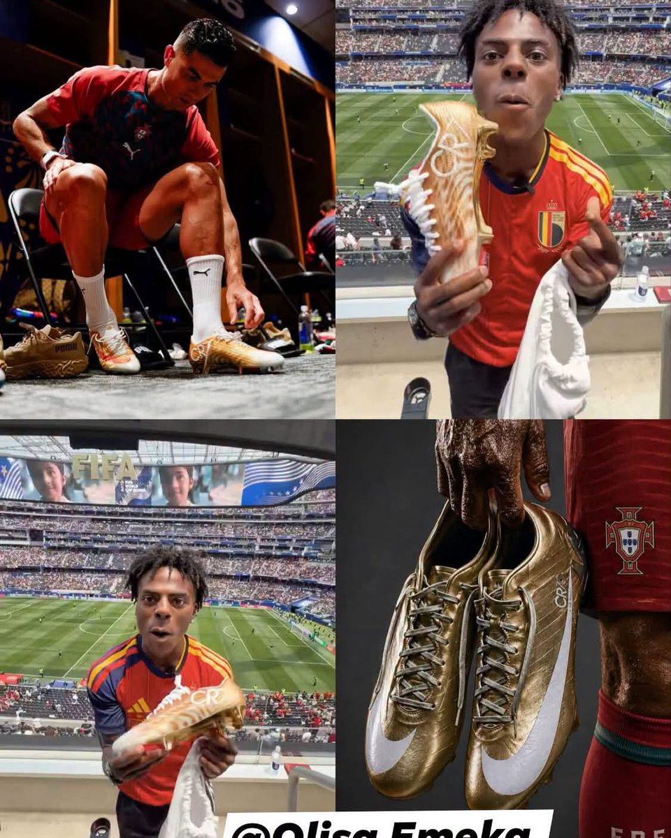justinfan33's tweet photo. Breaking News 😳😳🥹❤️❤️

The biggest footballer in the world Christiano Ronaldo has given ISHOWSPEED his customized football boots. Someone offered to buy it immediately for over $500k and Speed said NO. Ronaldo is the GOAT and he will walk in the https://t.co/e4xGoxPjKL