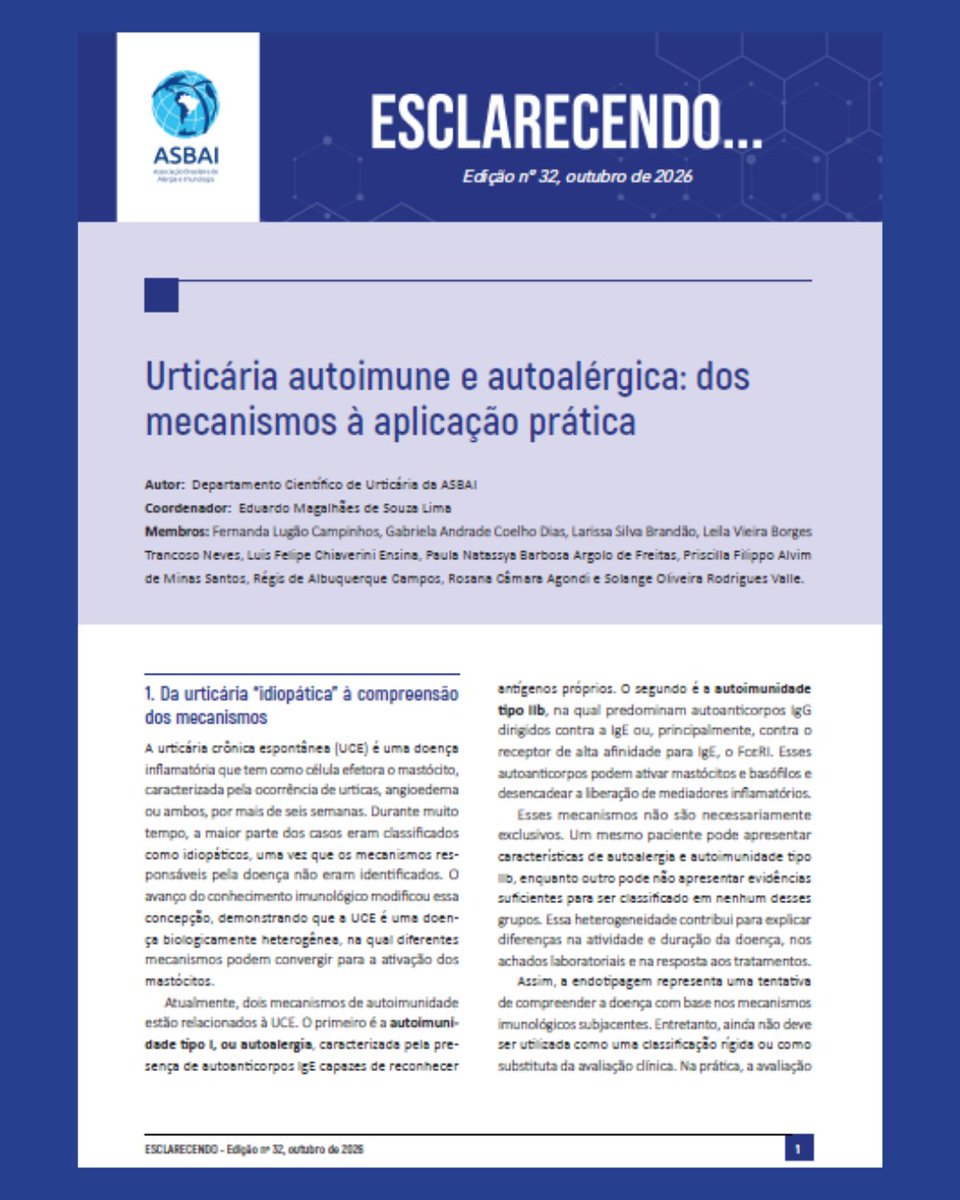 ASBAI_alergia's tweet photo. O Esclarecendo Nº 32 já está disponível para leitura e traz o tema “Urticária autoimune e autoalérgica: dos mecanismos à aplicação prática”.

Acesse: https://t.co/WHGHmgjTpl

#urticária #alergia #imunologia #ASBAI https://t.co/3lezWd8sih