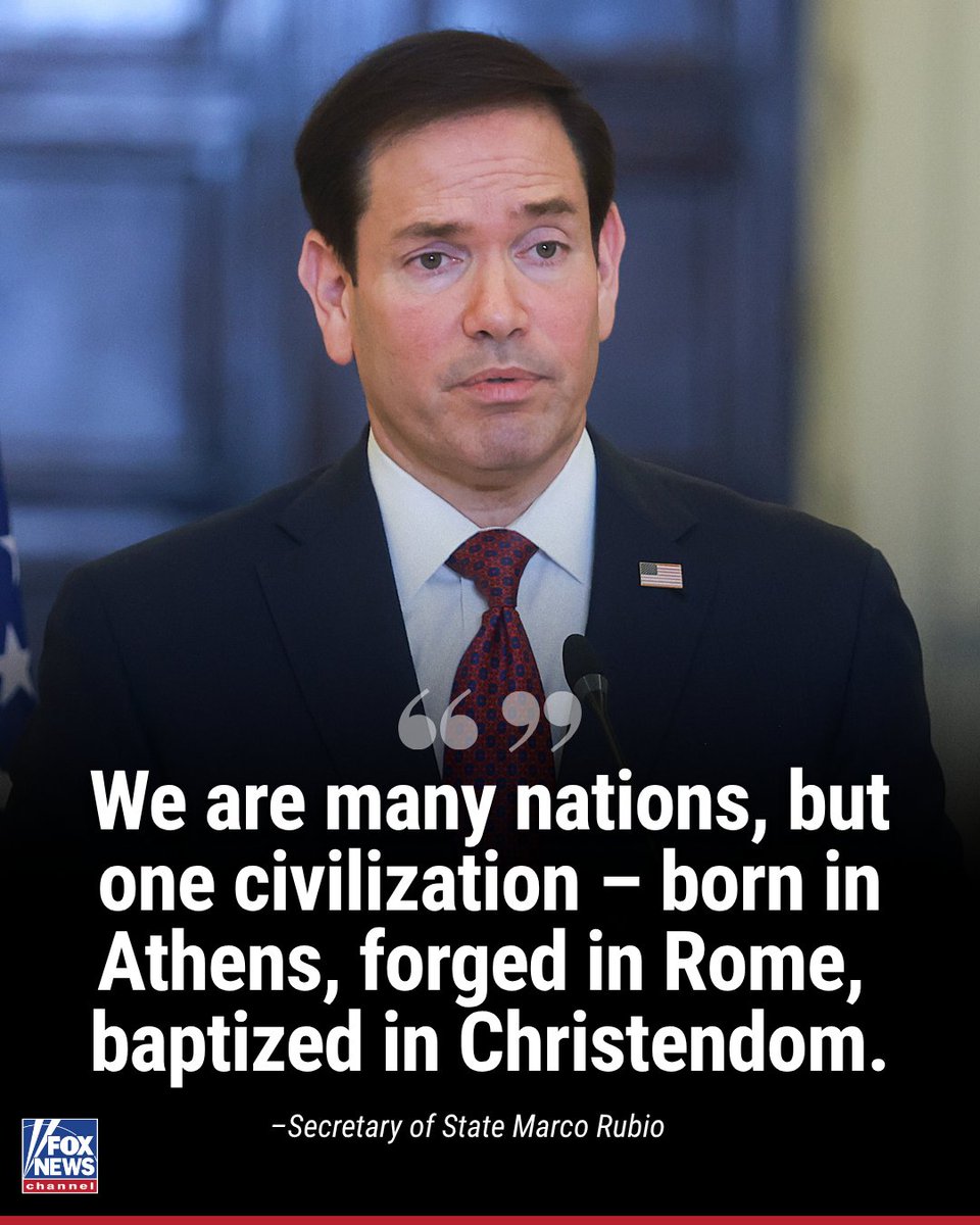 FoxNews's tweet photo. "The story of our civilization is the greatest story ever known to man. But we must fight to defend it."

In an op-ed following his speech in Athens, Greece, Secretary of State Marco Rubio argued that the West has grown ashamed of its achievements, weakened its industries and militaries, and surrendered too much sovereignty to global institutions.

Rubio called on Western nations to rebuild their strength, defend their shared heritage and confront emerging threats together, pointing to ancient Greece as a foundation of Western civilization.

Read Rubio's full op-ed here: https://t.co/4QLB9e1h2Q
