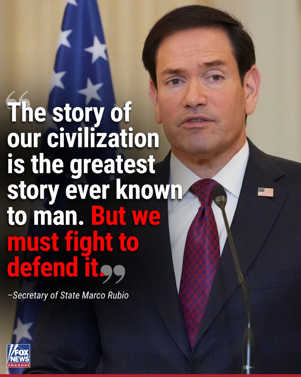FoxNews's tweet photo. "The story of our civilization is the greatest story ever known to man. But we must fight to defend it."

In an op-ed following his speech in Athens, Greece, Secretary of State Marco Rubio argued that the West has grown ashamed of its achievements, weakened its industries and militaries, and surrendered too much sovereignty to global institutions.

Rubio called on Western nations to rebuild their strength, defend their shared heritage and confront emerging threats together, pointing to ancient Greece as a foundation of Western civilization.

Read Rubio's full op-ed here: https://t.co/4QLB9e1h2Q