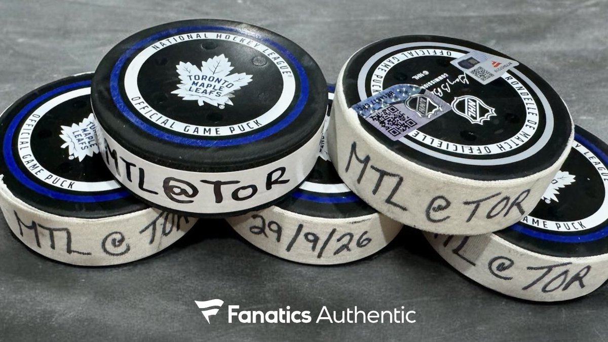 FansAuthentic's tweet photo. From @ScotiabankArena ➡️ @Fanatics 🥶 

Game-Used pucks from #FanaticsExclusive Gavin McKenna’s @NHL Debut have arrived to our FC! 🍁 https://t.co/SZBk3JDFSv