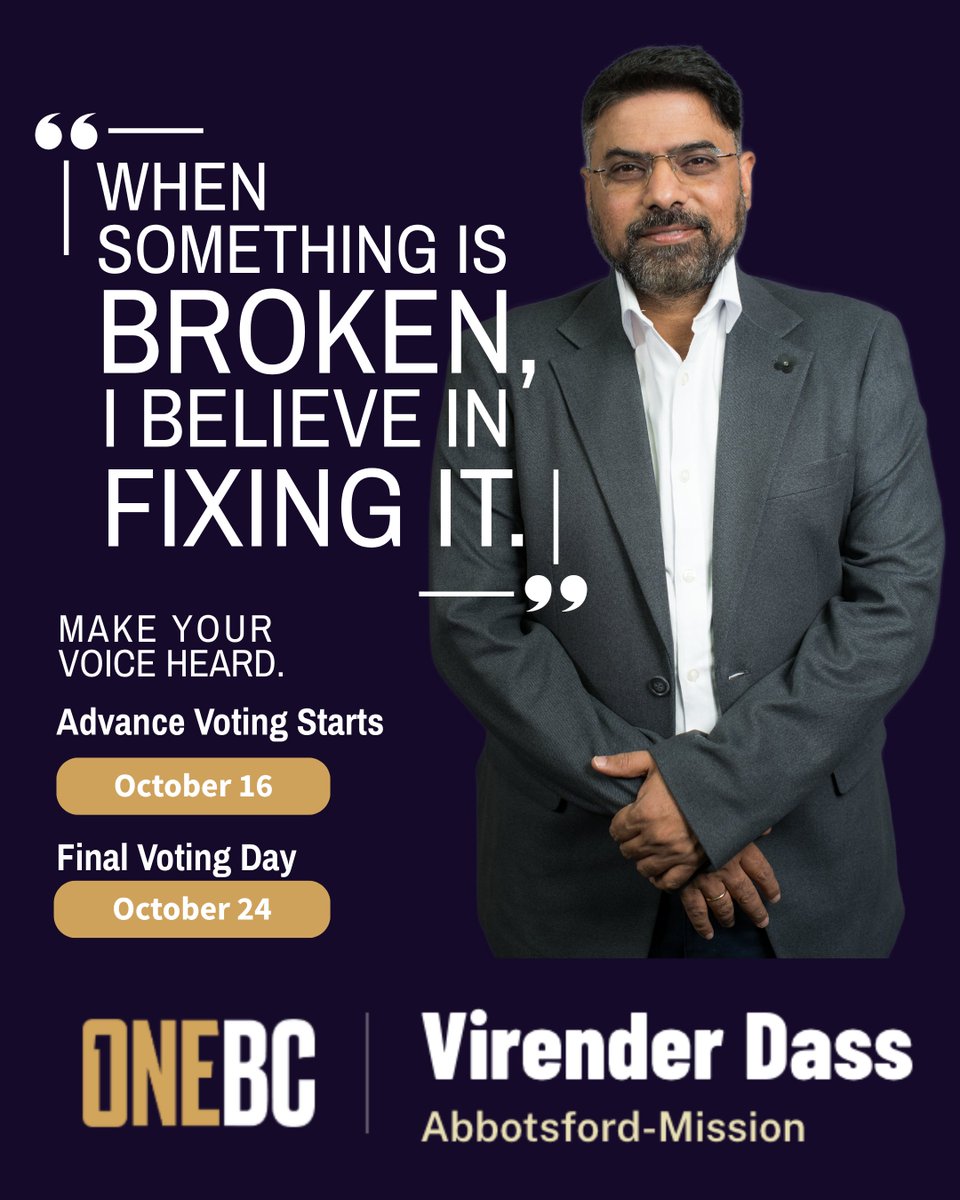 virenderdassbc's tweet photo. When something isn’t working in our community, I believe in finding a solution and following through. Abbotsford-Mission is home, and I want to help make it stronger for the families, businesses, and people who live here. #abbotsfordmission #BCElections #electionsbc #vote https://t.co/nZ94dDYJMn