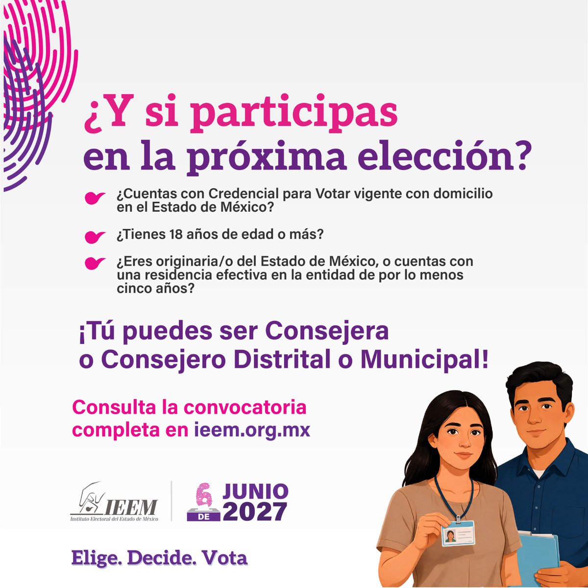 IEEM_MX's tweet photo. Tú y comunidad eligen el rumbo del EdoMéx …¿y si también lo organizan? 
¿Te unes al Proceso Electoral?
Consulta la convocatoria para integrarte a un Consejo Distrital o Municipal