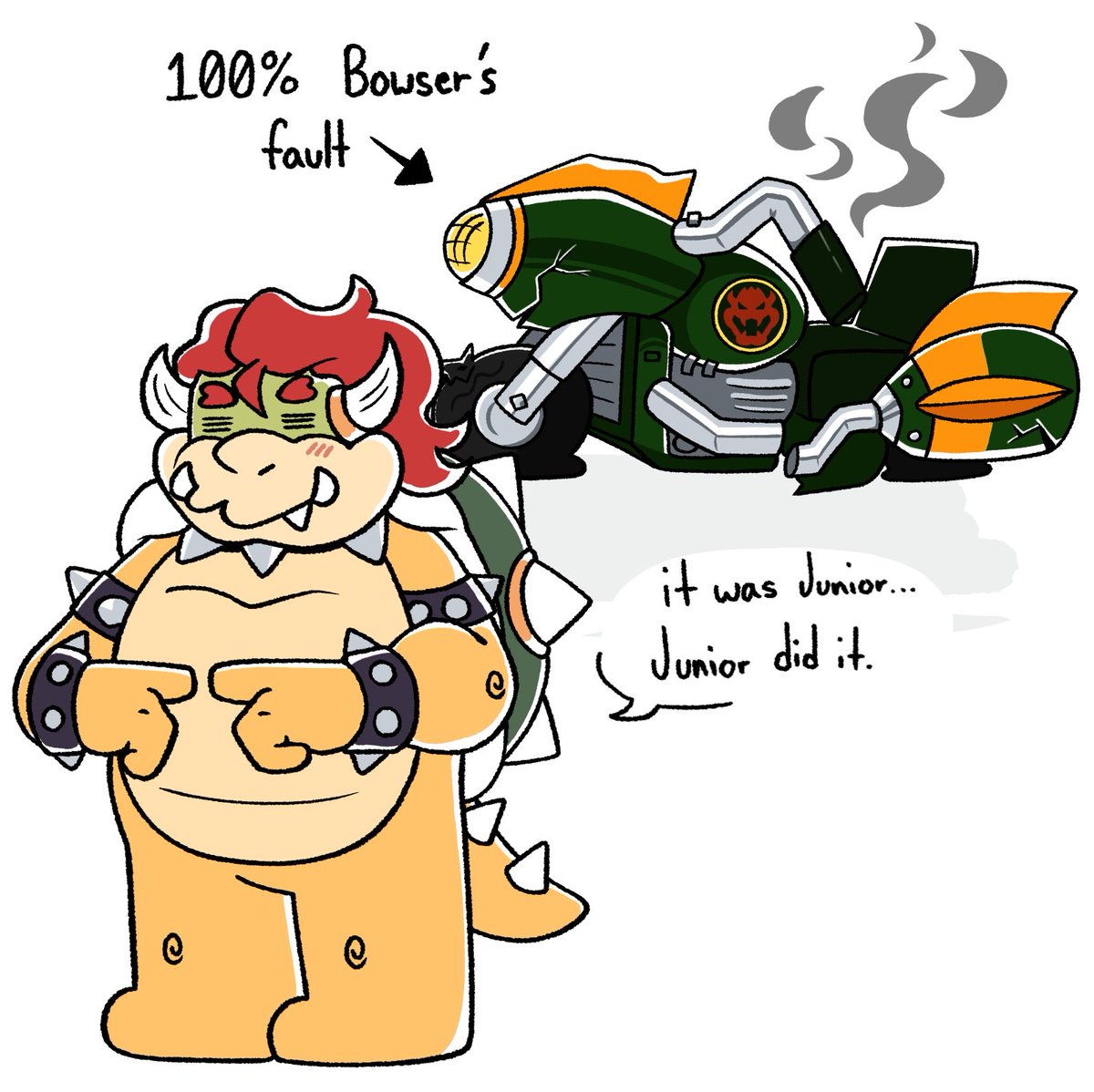 LOLweAllDie_99's tweet photo. Day eight and fifteen of #bowuigitober2026 🛠️ #bowuigi #bowser #luigi #fanart 
Kart + Mechanic https://t.co/gm6WaxsoeA
