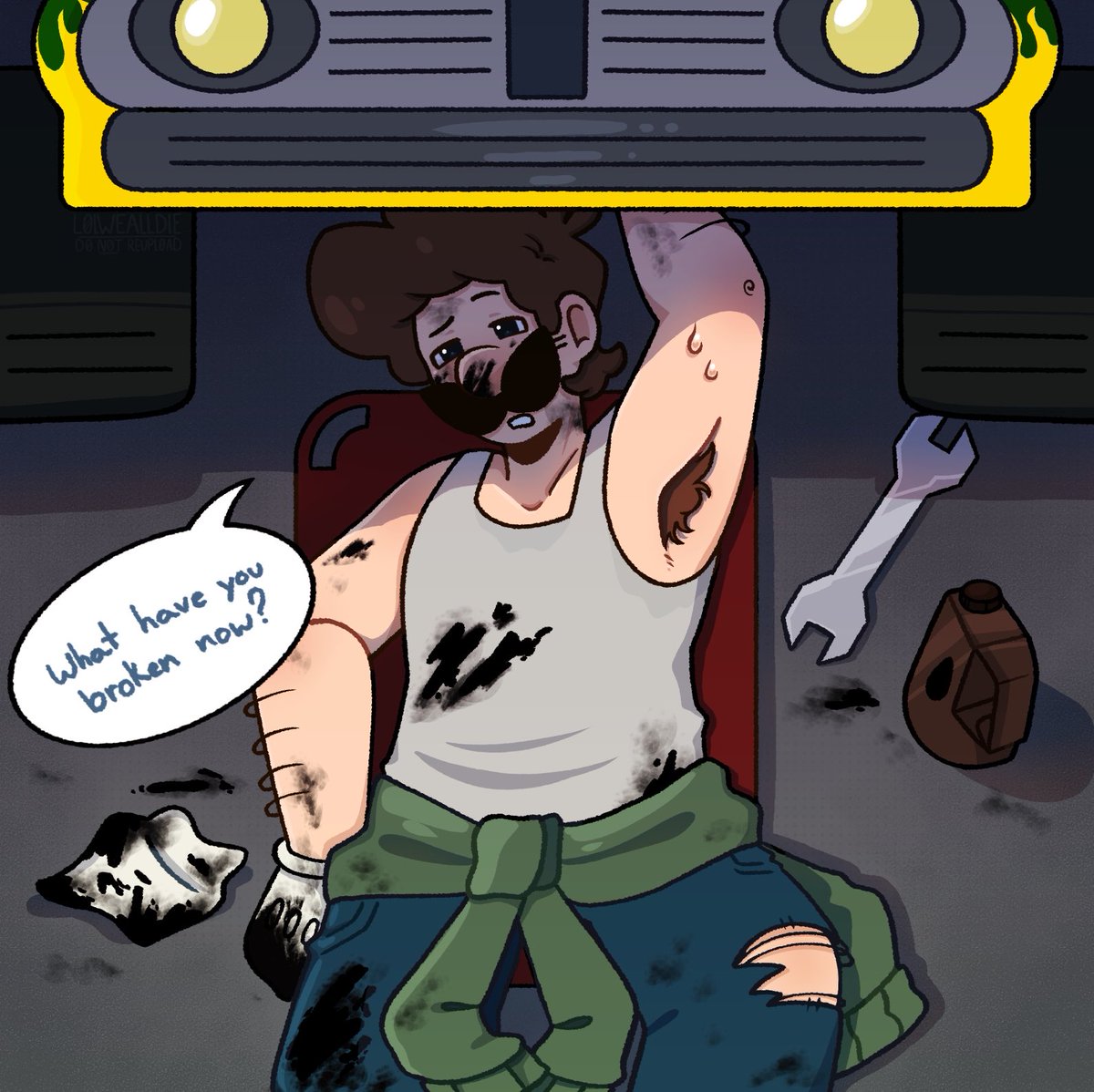 LOLweAllDie_99's tweet photo. Day eight and fifteen of #bowuigitober2026 🛠️ #bowuigi #bowser #luigi #fanart 
Kart + Mechanic https://t.co/gm6WaxsoeA