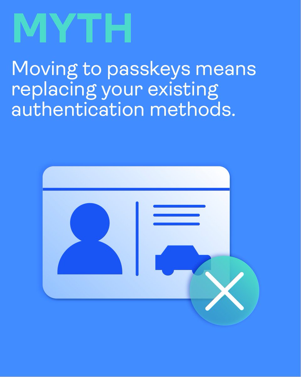 OneSpan's tweet photo. Adopting passkeys doesn't mean leaving your existing authentication methods behind.

You can start moving toward phishing-resistant authentication now while supporting different users, interactions and assurance requirements.

Learn more: https://t.co/Ll4oCuHrCa https://t.co/Fyb5LjNEwc
