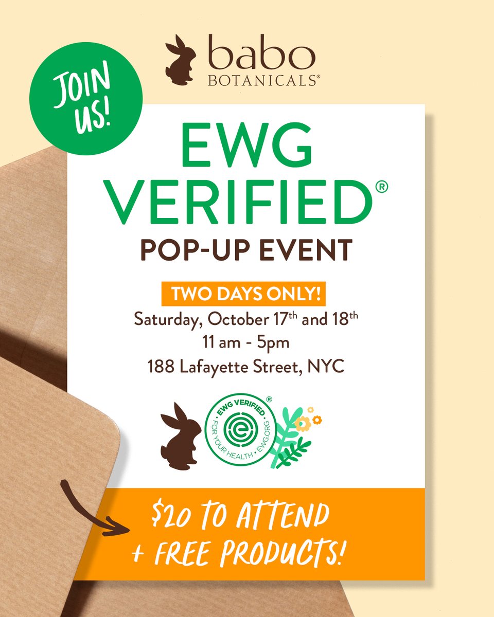 babobotanicals's tweet photo. EWG Verified® Pop-Up Community Event 💚
🎟️ $20 donation to attend, which includes free full-sized products from Babo Botanicals and other participating brands
💚 Comment below if we'll see you there!
#ewgverifiedproducts #ewgbabyproducts #cleanbeauty #NYCevent #ewg https://t.co/6nEBRxUqLs