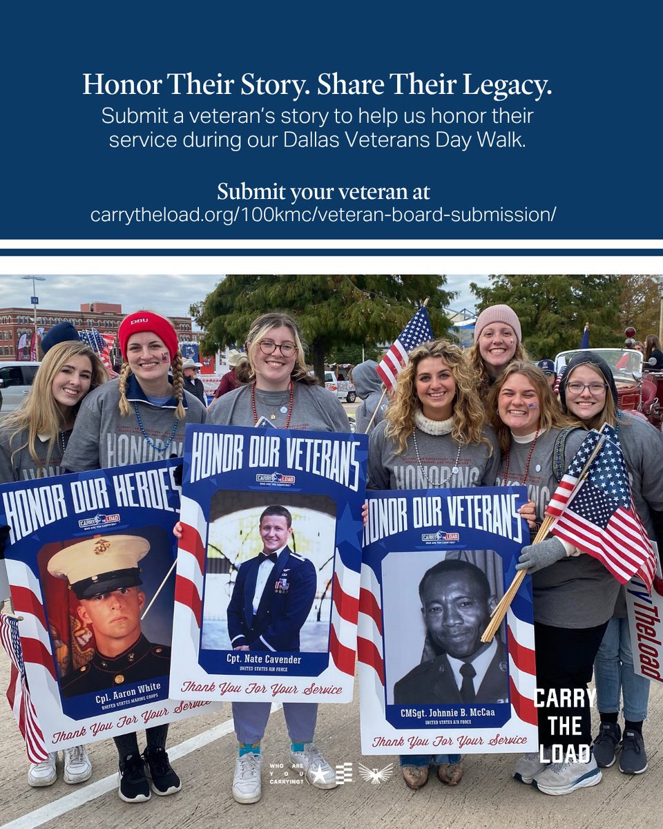 CarryTheLoad's tweet photo. Help us honor their service by submitting a tribute to be featured along the Katy Trail during our Veterans Day Walk in Dallas.

Submit a tribute here: https://t.co/kBnoO3B6S8 

#CarryTheLoad #VeteransDay #HonorTheirStory https://t.co/RGBFmGiSvj