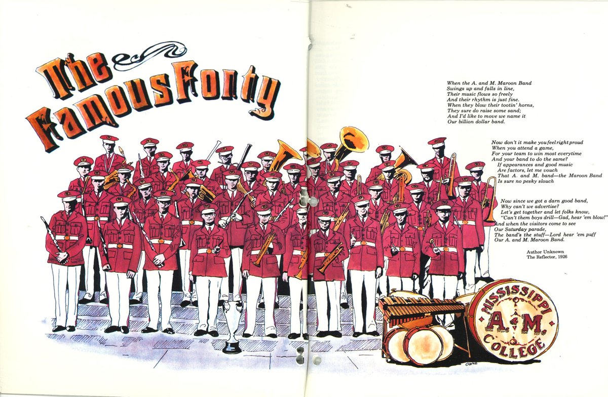 MSStateAlumni's tweet photo. 100 years ago today, the @maroonband became “Famous!”

On October 9, 1926, 40 Mississippi A&amp;M band members put on a legendary performance in Meridian that Alabama’s Million Dollar Band refused to follow. 

The group would be dubbed the “Famous Forty” and the rest is history! https://t.co/HxGTHv03CK