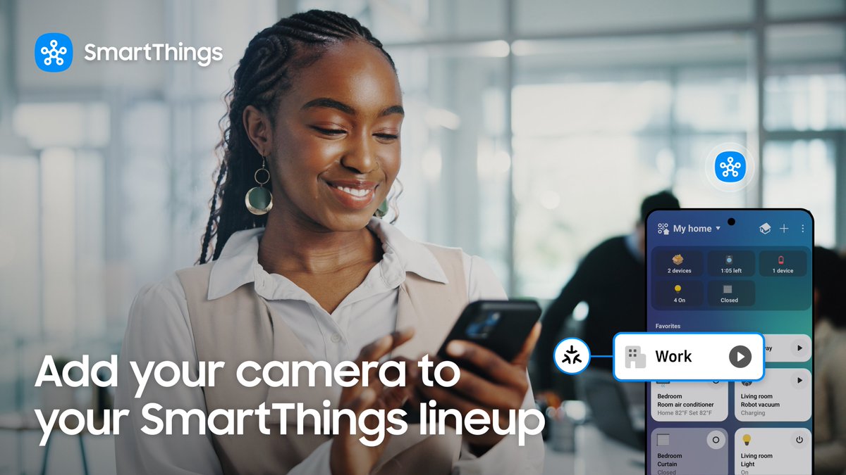 smartthings's tweet photo. The #SmartThings Roll Call:

Lights? Connected. TV? Connected. Appliances? Connected. Camera? …hello?
Don't leave your camera out. Attach it to SmartThings, and get the full picture of your home in one app. https://t.co/nXO27zKBQz