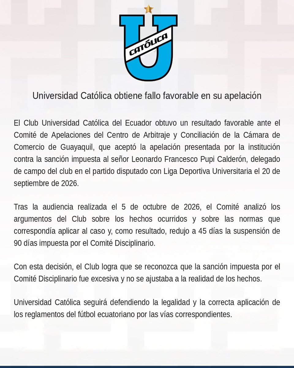 UCatolicaEC's tweet photo. ⚖️ Comunicado oficial. https://t.co/1WtSD61U1J