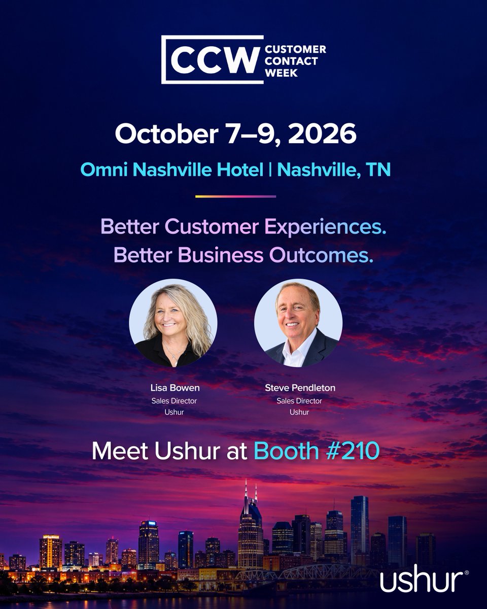 ushurInc's tweet photo. Join Ushur at Customer Contact Week next week, Booth #210. See how #AIagents reduce manual effort and speed resolution across digital and voice channels. Meet with us: https://t.co/4u9RU4oecD #CCWNashville #enterpriseAI #CustomerExperience #CustomerContactWeek #AgenticAI #CX https://t.co/hrc6VCZyQo