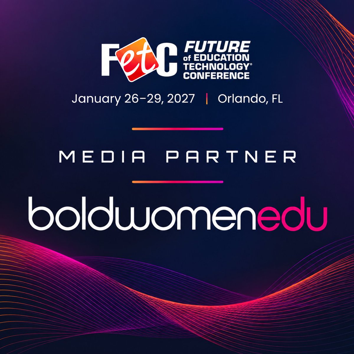 fetc's tweet photo. Bold voices. Meaningful connections. More possibilities.

We’re excited to welcome Bold Women EDU (bwEDU) as a new #FETC2027 media partner!

Together, we’ll amplify women’s voices and the ideas shaping education’s future.

Get to know bwEDU: https://t.co/paNlQwrSeJ https://t.co/3SRSR3kCqR