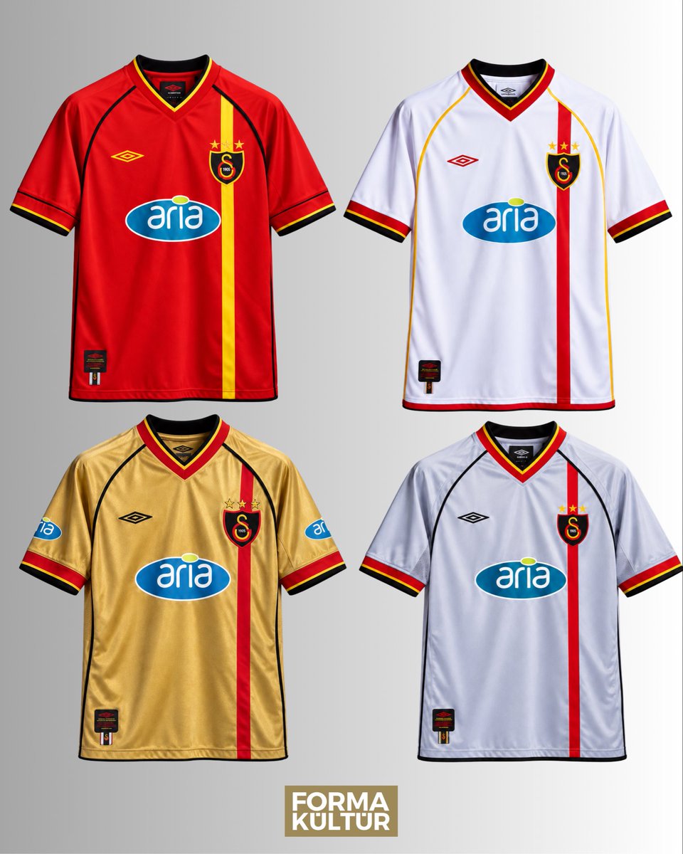 formakultur's tweet photo. Aynı sezonda, aynı kalıptan, 4 farklı renk forma.

🟡🔴 Galatasaray’ın 2002/03 forma setinde Umbro’nun bir kalıbından 4 farklı renk forma yer alıyordu.

🤔 Bu formalar size kime hatırlatıyor? https://t.co/KKHjaGM5te