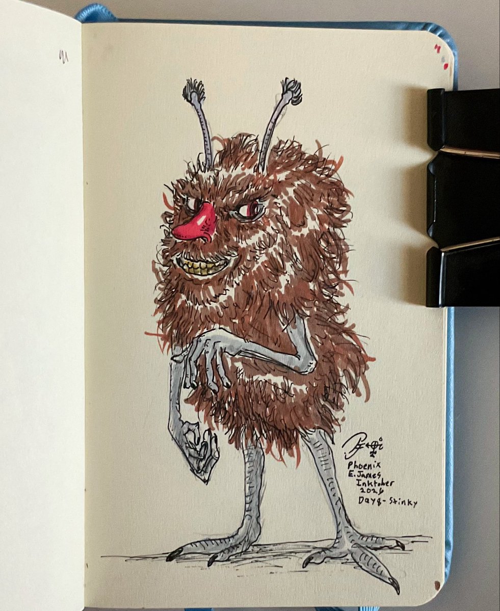 PhoenixEJames's tweet photo. Inktober 2026 Day 8- Stinky
Decided to draw Stinky from #moomin
#art #inktober #inktober2026 #stinky #pen #ink #creature #monster #fanart #moominstinky https://t.co/vOFAQxAK0e