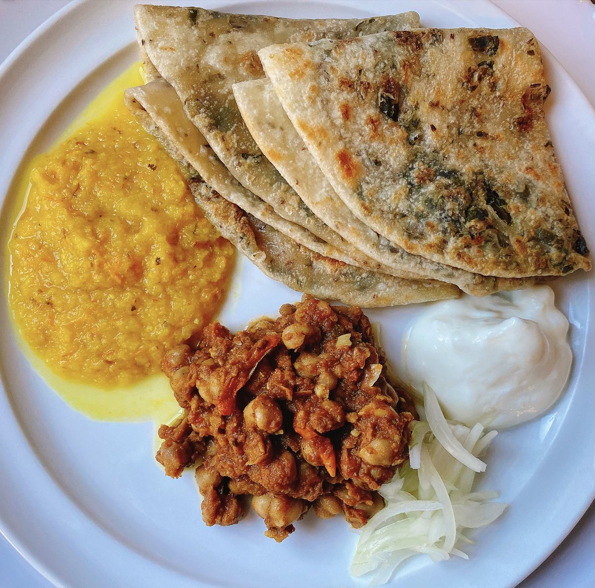 lemonmomcanada's tweet photo. Dinner for two - chilli parathas, chickpeas, and golden tomato chutney!  What are you guys eating tonight? https://t.co/UQl5MLDOFW