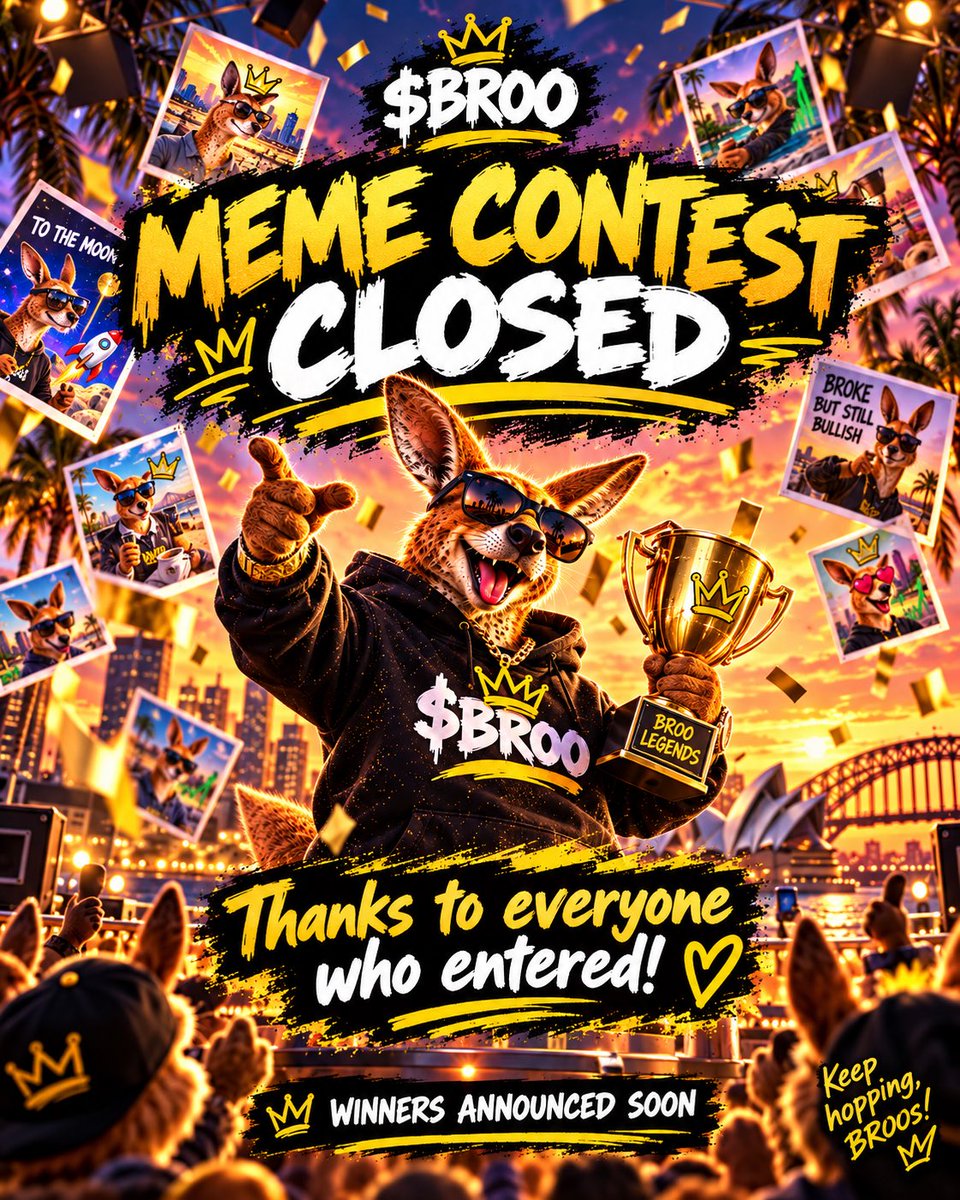 BrokeKangaroooo's tweet photo. 🚨 MEME CONTEST OFFICIALLY CLOSED! 🦘

The $BROO Meme Contest has officially come to an end!

Big thanks to everyone who participated, created memes, and showed love to the Broke Kangaroo community. ❤️

The entries are now closed. Stay tuned as we review the submissions and prepare to announce the winners.

Who do you think made the best meme? 👀

Keep hopping, BROOs! 🦘🔥