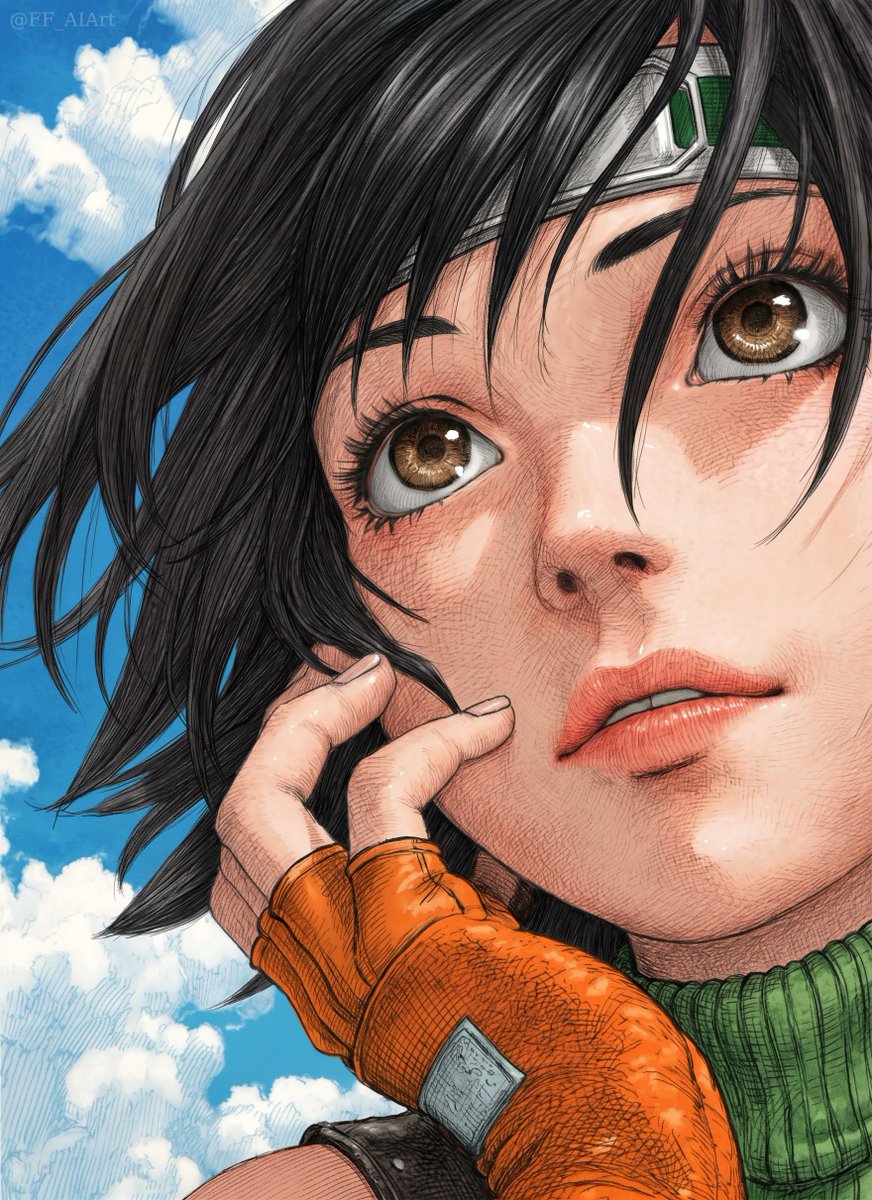 FF_AIArt's tweet photo. What did she see?
#FFVII #FF7 #FF7R #Yuffie https://t.co/GumsHsNAWy