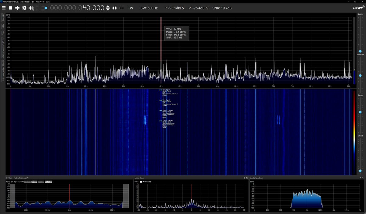 radiosiesta's tweet photo. 今しがたのVLF
22.2、40、60kHzは入感中
21.1、25、54kHzは不感です

おはようございます
#VLF
#Airspy
#SDRSharp
#YouLoop
#YouTwist
#YouTwin https://t.co/b6dONwyA7A