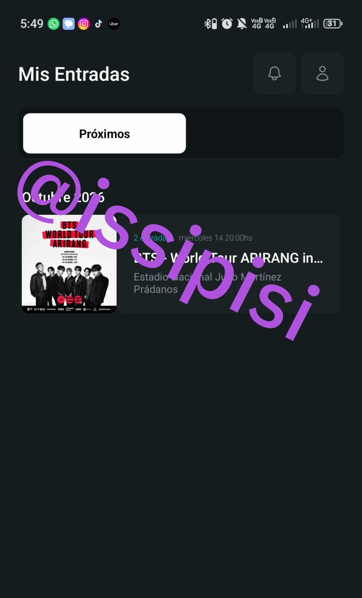 Issipisiii's tweet photo. Holaa, estoy vendiendo 2 entradas para bts el día 14 de octubre, galería sur.  Interesados hablar al dm. 

#btschile #btsenchile #bts_worldtour_arirang_chile https://t.co/u0tlHZjK1s