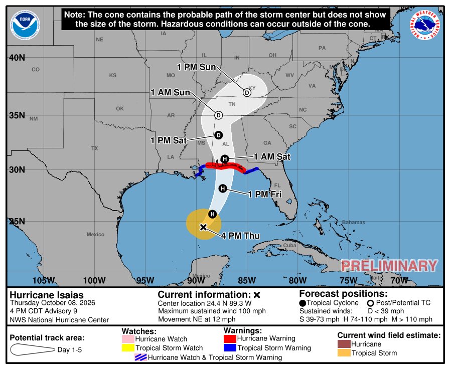 reconwx's tweet photo. Isaias is now a category 2 hurricane with minimal track changes. https://t.co/tatfmIMVsK