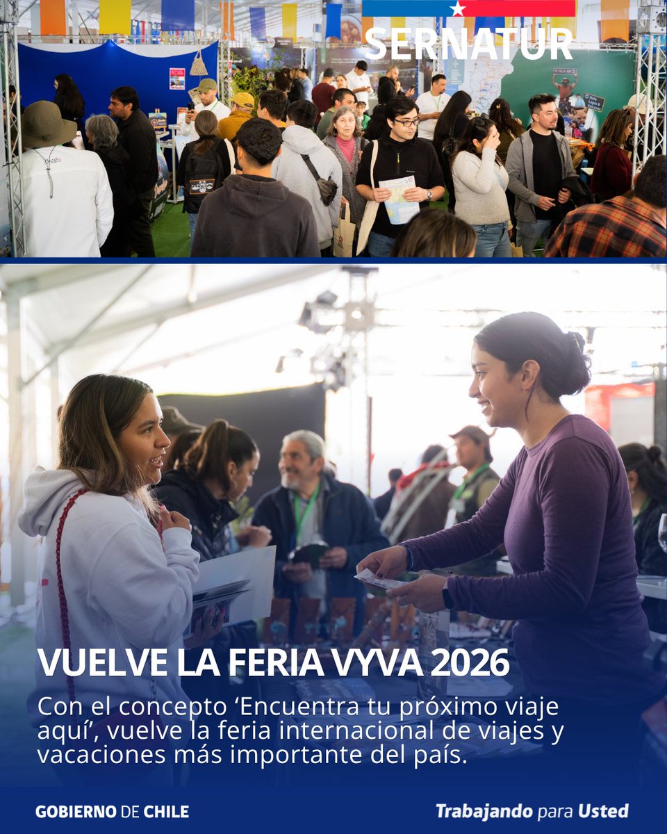 Sernatur's tweet photo. 🌎✈️ ¡Vuelve VYVA 2026!

Del 23 al 25 de octubre, Ciudad Empresarial será el punto de encuentro para quienes buscan inspiración, nuevas experiencias y buenas oportunidades para planificar su próximo viaje.

🔗 Encuentra más información en https://t.co/RyxISHb5XA. https://t.co/FNqpsoJfRy