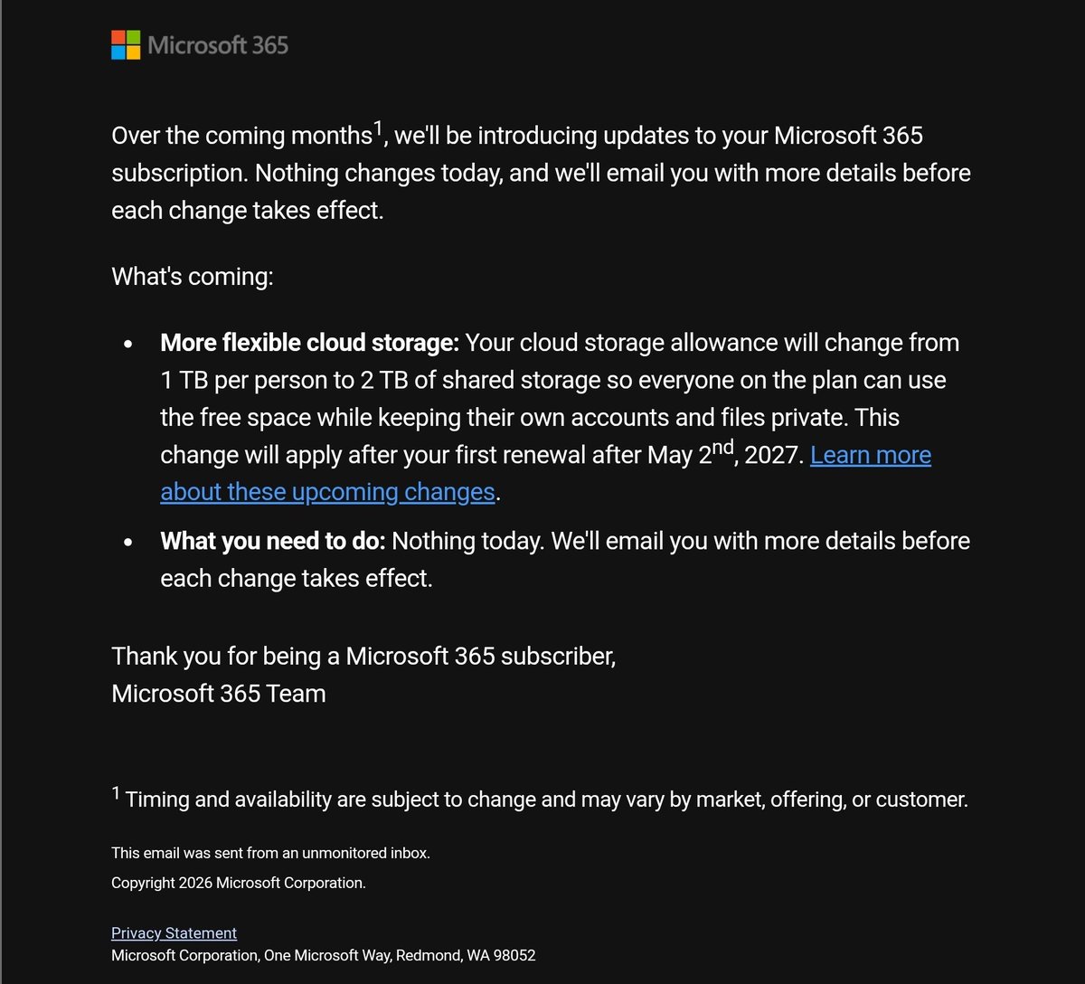 Sola_Mous's tweet photo. This is the biggest downgrade in history...going from a shared 6TB (1TB per user) down to 2TB shared! #microsoft #microsoft365 #office365 #onedrive https://t.co/b3Yu6Fhor0