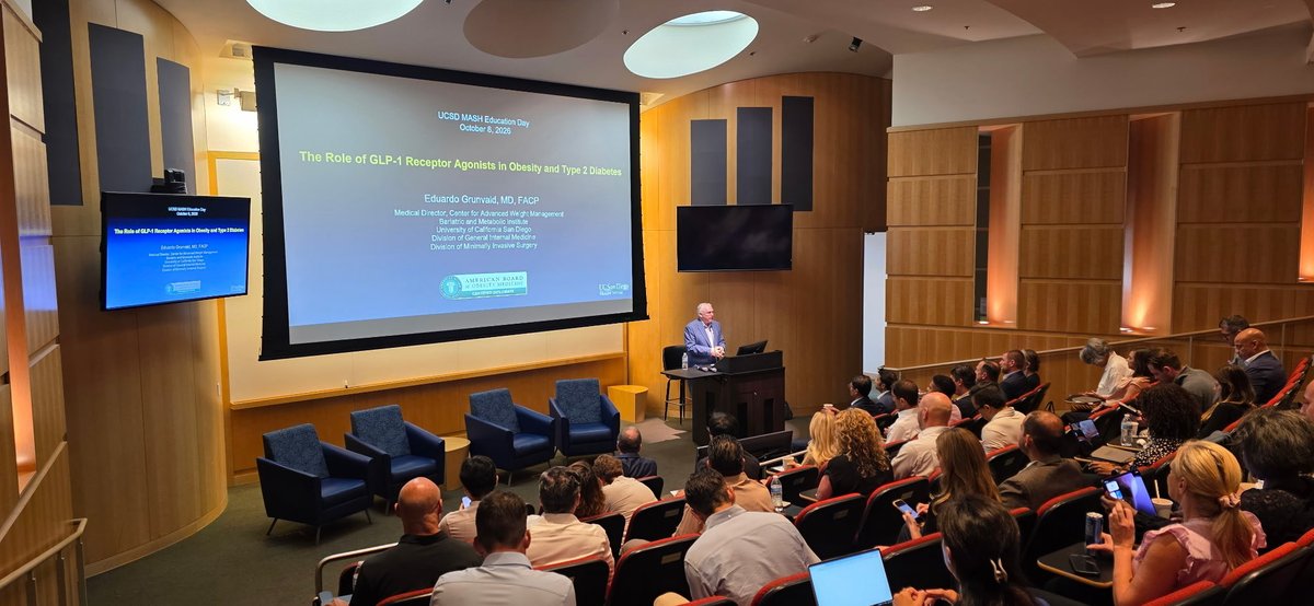 MASLDResearch's tweet photo. Dr. Eduardo Grunvald’s talk on the role of GLP-1 receptor agonists in obesity and type 2 diabetes, highlighting their impact on metabolic health.

@DrLoomba #MASHDAY2026 #MASH #MASLD #MASHEDUCATIONDAY https://t.co/pbPqiVIlTu