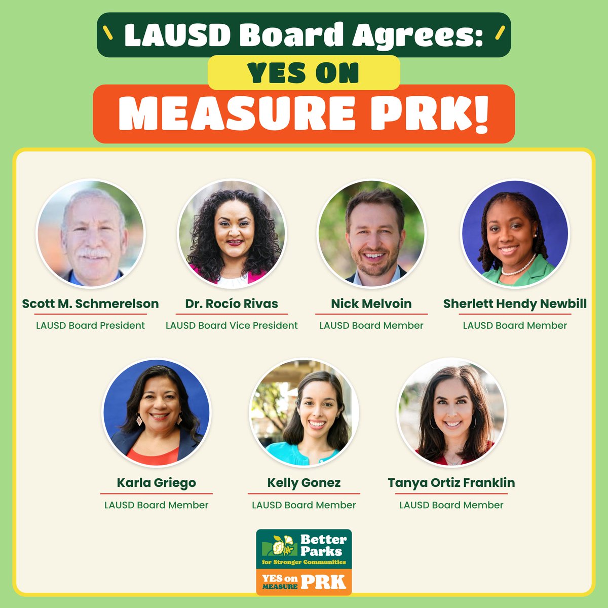 YesonMeasurePRK's tweet photo. The Los Angeles Unified School District unanimously voted to support Yes on PRK because doubling parks funding with no new taxes would help develop more community school parks—essential for kids and working families across L.A.! https://t.co/vxB8K59ZvP