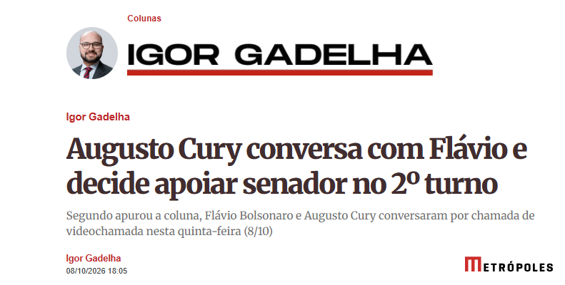andreshalders's tweet photo. Do @igorgadelham: Cury fecha apoio a Flávio Bolsonaro no 2º turno https://t.co/b2iVghE3O6