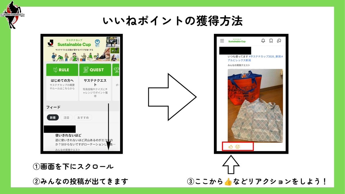 roassoofficial's tweet photo. 🏆サステナカップ2026🏆
 
フォトクエストはお済ですか？📷
お題にあった写真を投稿すると100ptゲット⭐
是非チャレンジしてみてください！
 
⚠️写真のない投稿はカウントされませんのでご注意ください
⚠️フォトクエストは毎週火曜日に更新されます
 
リポストお願いします！
 
#サステナカップ2026_熊本
#ロアッソ熊本