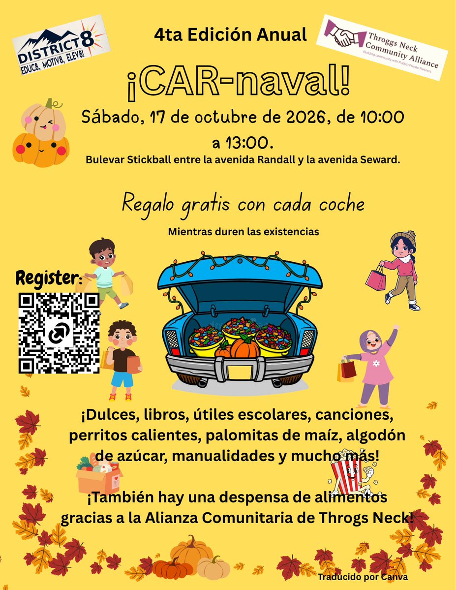 D8Connect's tweet photo. 🚗🎉 ¡Familias del D8, acompáñennos al 4.º CAR-nival Anual! Regalos gratuitos hasta agotar existencias, libros, útiles escolares, música, dulces, manualidades ¡y más!
📅 17 de octubre | 10 a. m.–1 p. m.📍 Stickball Blvd., entre Randall y Seward Ave. https://t.co/qmRxfMFFn2 https://t.co/mpPAoZYUxM