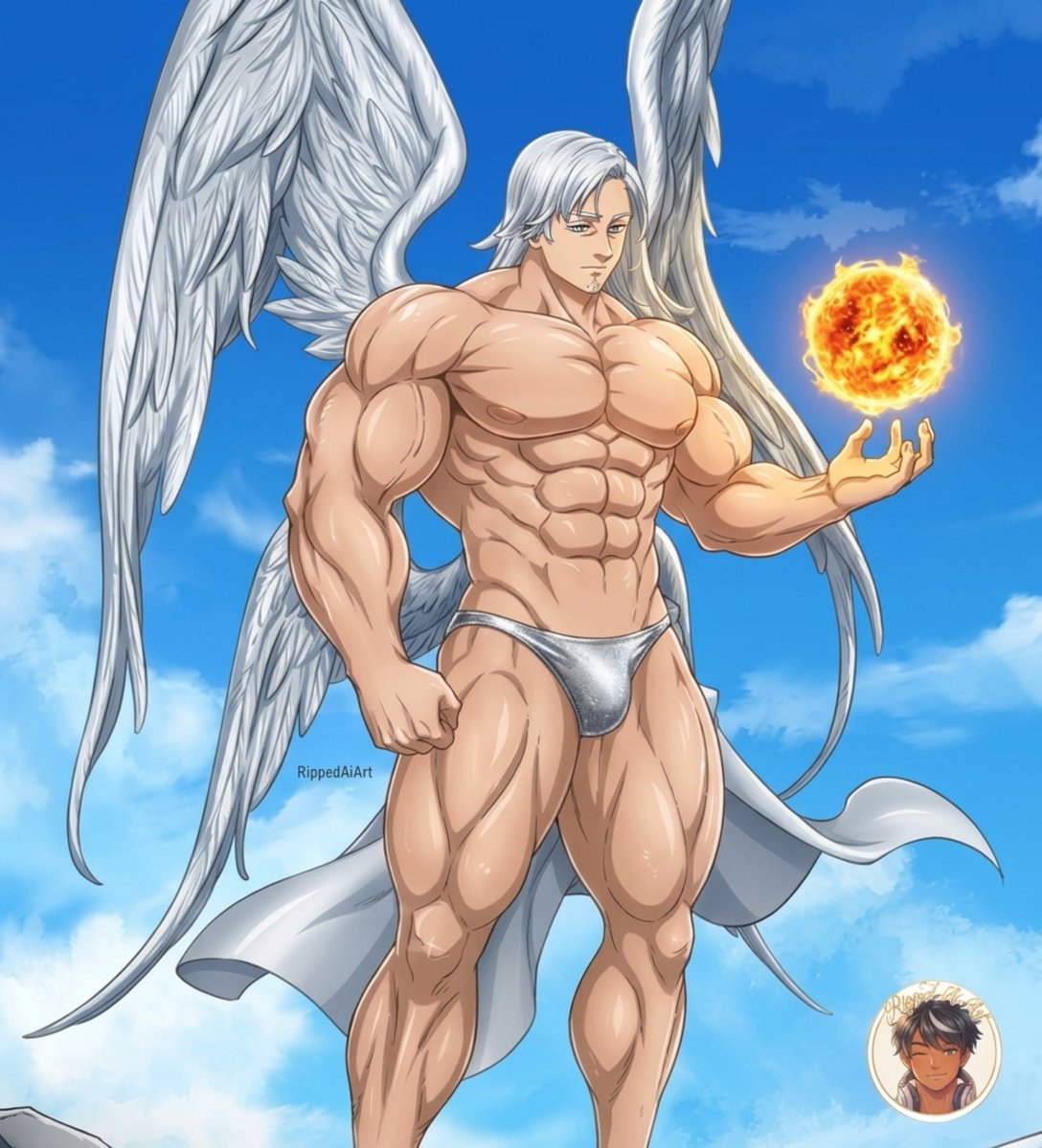 jp89082372's tweet photo. Mael ☀️💪🏼🔥👀 Dicen que mirar fijamente al sol te daña la vista...pero con él, vale totalmente la pena el riesgo 🔥👀
#RippedAIArt #Bara #MuscleHunk #HunkAnime #Husbandos #Mael #TheSevenDeadlySins #Muscles #ArteAnime #DibujoDigital #GymArt https://t.co/NI1Bw7bVxL