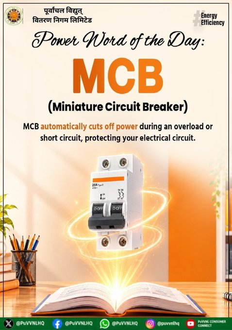 Puvvnl_Mirzapur's tweet photo. Ever wondered what the MCB in your electrical panel does? It helps protect electrical circuits by automatically cutting off the power during an overload or short circuit. #UPPCL #PowerWordOfTheDay #MCB
@PuVVNLHQ
@UPPCLLKO https://t.co/o3nKbxGQwh